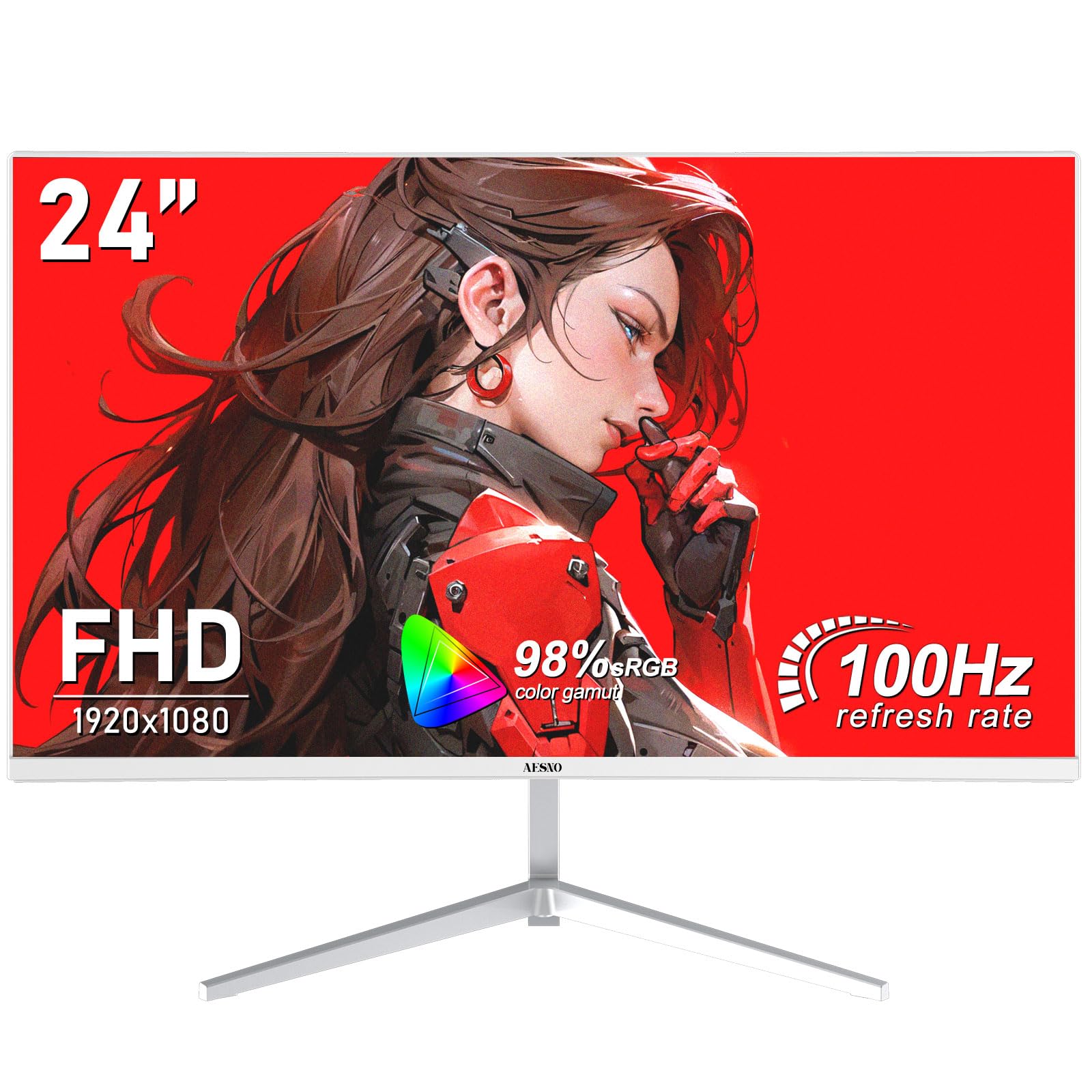 مانیتورهای بازی 24 اینچی، نرخ تازه‌سازی 100 هرتز، رزولوشن FHD 1080P، با پورت‌های HDMI و VGA، مانیتور بازی سفید