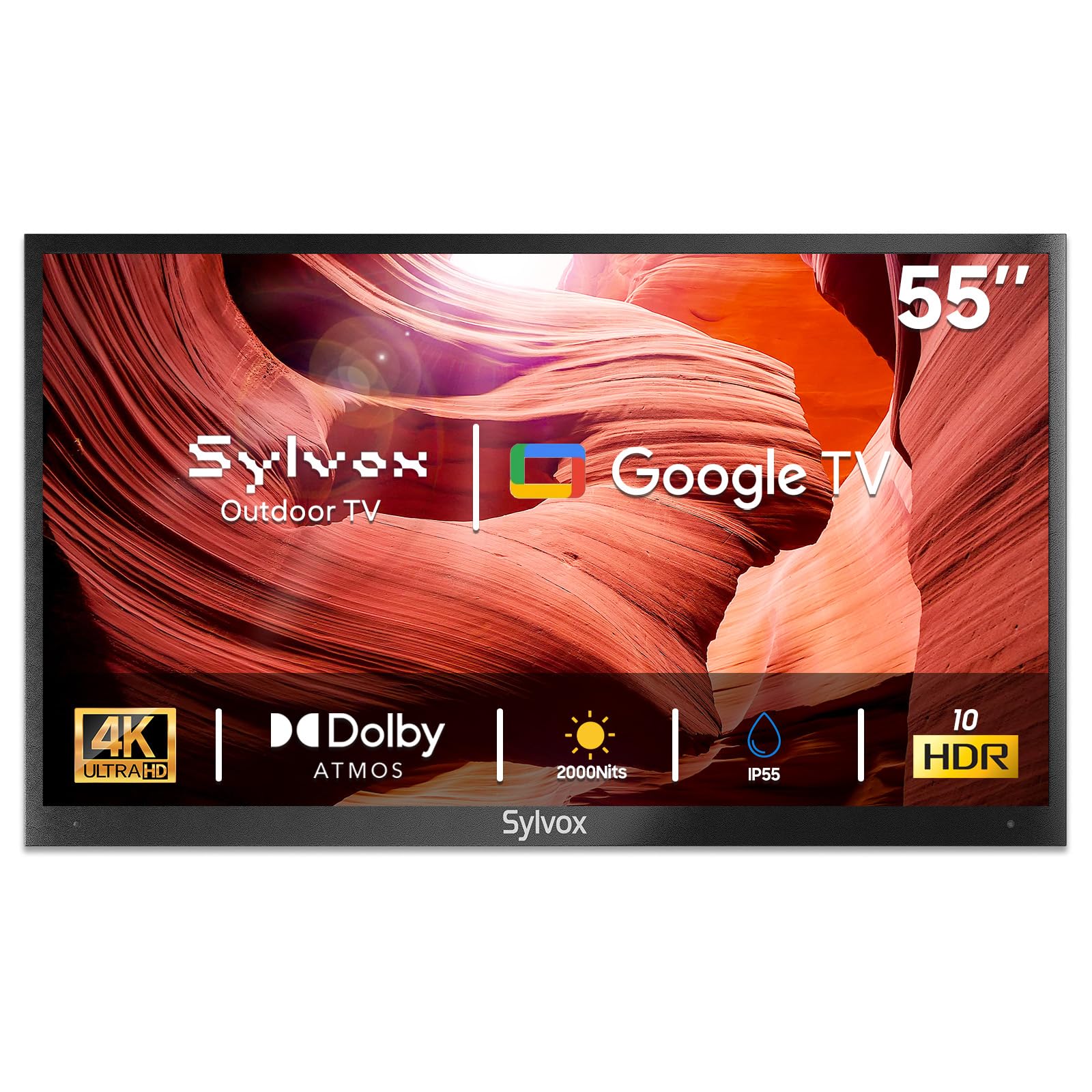تلویزیون خارجی SYLVOX، تلویزیون هوشمند 55 اینچ، 4K UHD 2000 Ultra Bright، قابل مطالعه در برابر نور خورشید جزئی برای استفاده خارج از منزل، تلویزیون ضدآب درجه IP55، Dolby Atmos، دستیار گوگل به صورت داخلی، پخش تصاویر (2024، Pool Pro 2.0) Pool Pro 2.0 55 اینچ