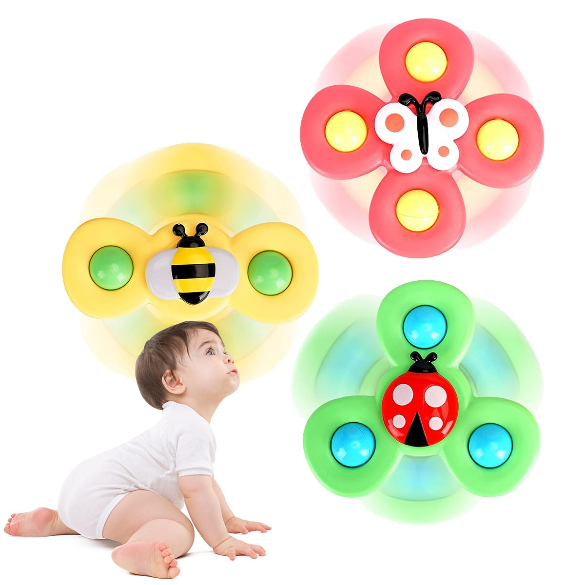 3 عدد از اسباب بازی چرخان جذب ECVV اسباب بازی حسی نوآورانه اسباب بازی حمام برای کودکان کودکان هدیه تولد نوزادکن فنستر اسباب بازی جذب پنجره (ستایل 2)