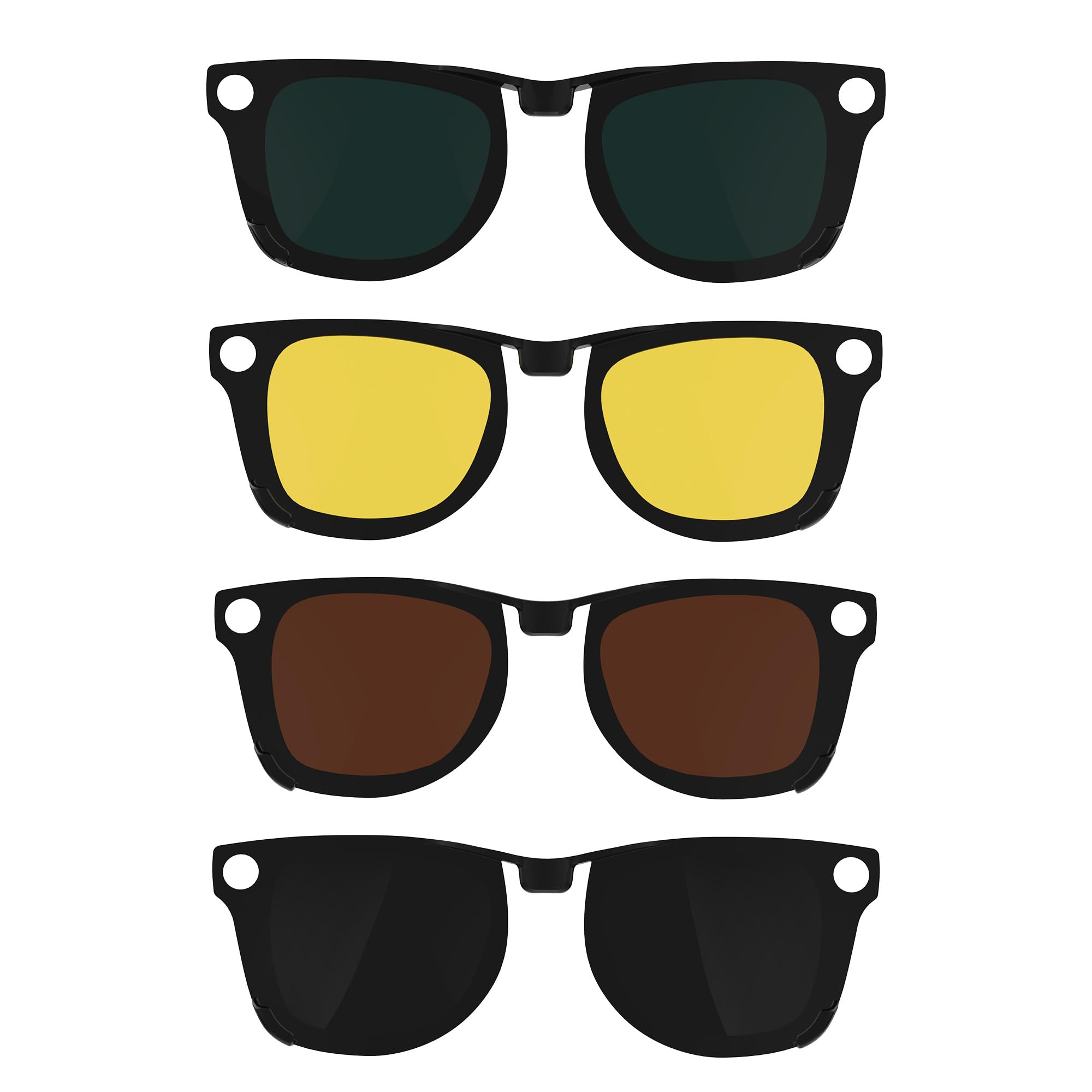 4 تکه پلاریزه کلیپ HiBloks برای عینک های هوشمند Ray-Ban Meta Wayfarer، کلیپ های تغییر رنگ مناسب با ریبن متا Wayfarer برای محافظت از چشمان شما، (سیاه + خاکستری + قهوه ای + زرد)