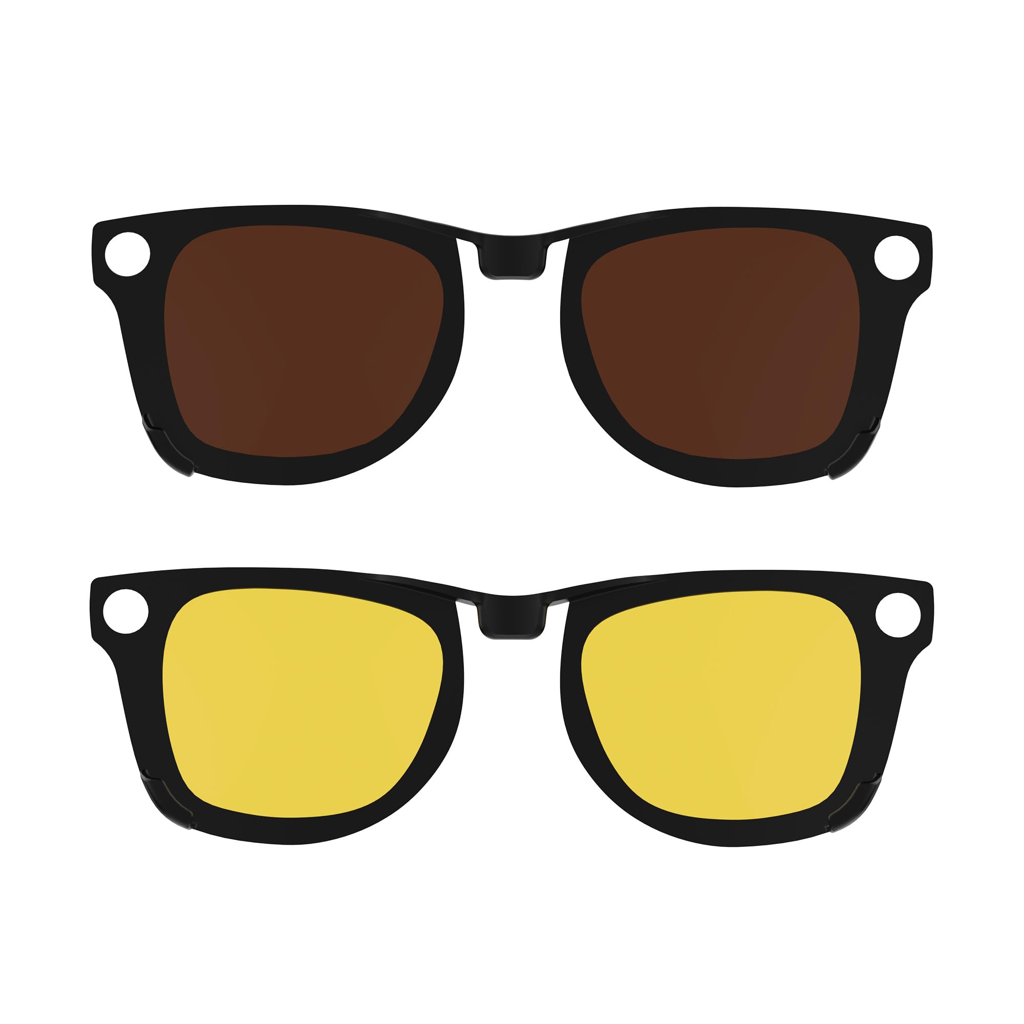 2 قطعه هیبلاکس پلاریزه برای عینک هوشمند ری‌بن مدل Meta Wayfarer RW4006 (اندازه M 50-22)، کلیپ رنگ‌دهی سازگار با عینک ری بن مدل Meta Wayfarer جلوگیری از خیره شدن چشم‌هایتان، سبک و مدرن (زرد + قهوه‌ای)