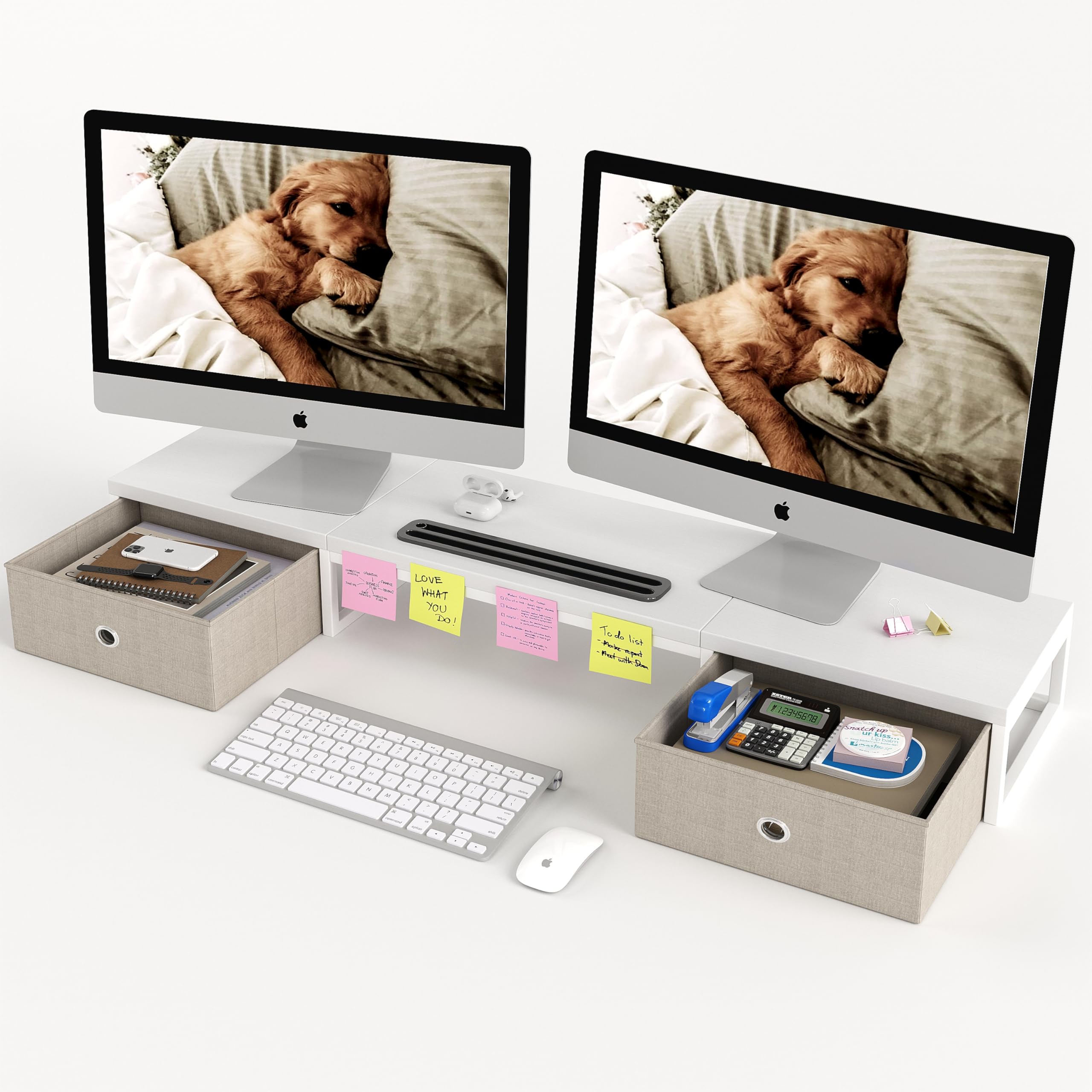 Mexin Dual Monitor Stand Riser with 2 Drawers - 39Inch Large Storage Computer Monitor Stands for 2 Monitors, Wooden Desktop Organizer Perfect for Home Office Desk, Computer, Laptop, TV, White White 39.37 INCH
Mexin ایستادن دوگانه نمایشگر با 2 دراور - نمایشگر کامپیوتر انبار بزرگ 39 اینچ برای 2 نمایشگر، منظم کاری از راه دور چوبی برای تخته مدیریت منزل، کامپیوتر، لپ تاپ، تلویزیون، سفید سفید 39.37 اینچ