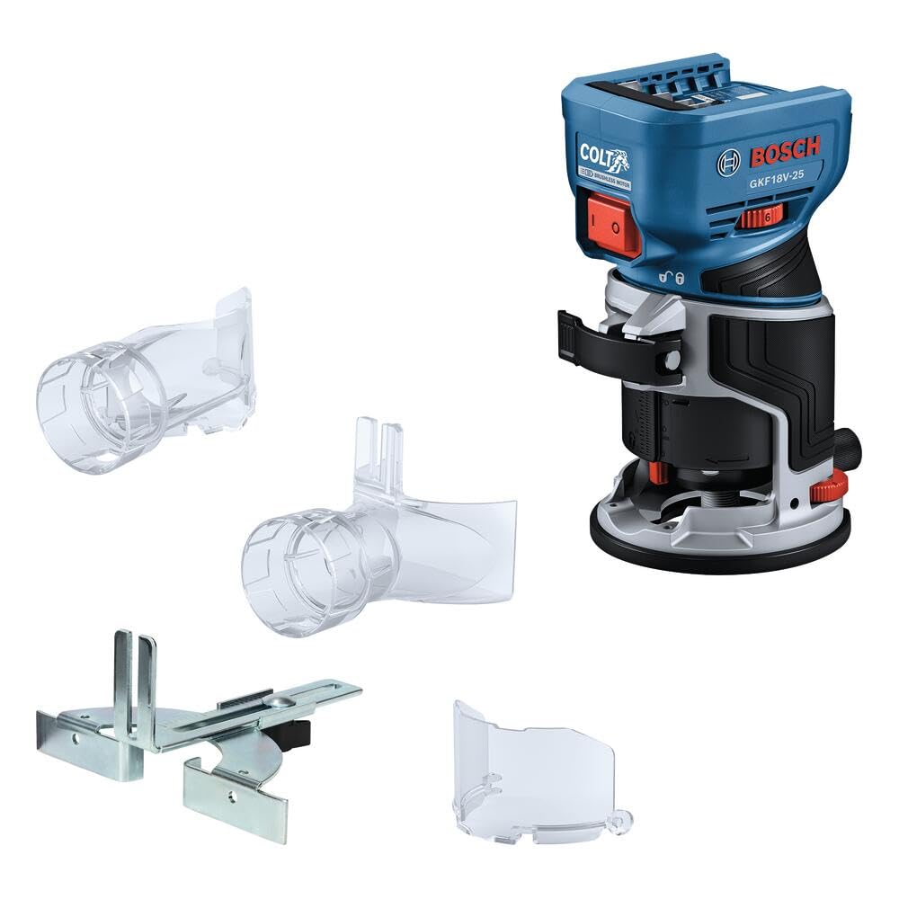 BOSCH GKF18V-25N 18V براشلِس کولت™ روتر کف دستی | قدرت و دقت بی‌سیم برای پروژه‌های چوب‌کاری - شامل سیستم استخراج گرد و غبار و کنترل سرعت متغیر (ابزار بدون لوازم)