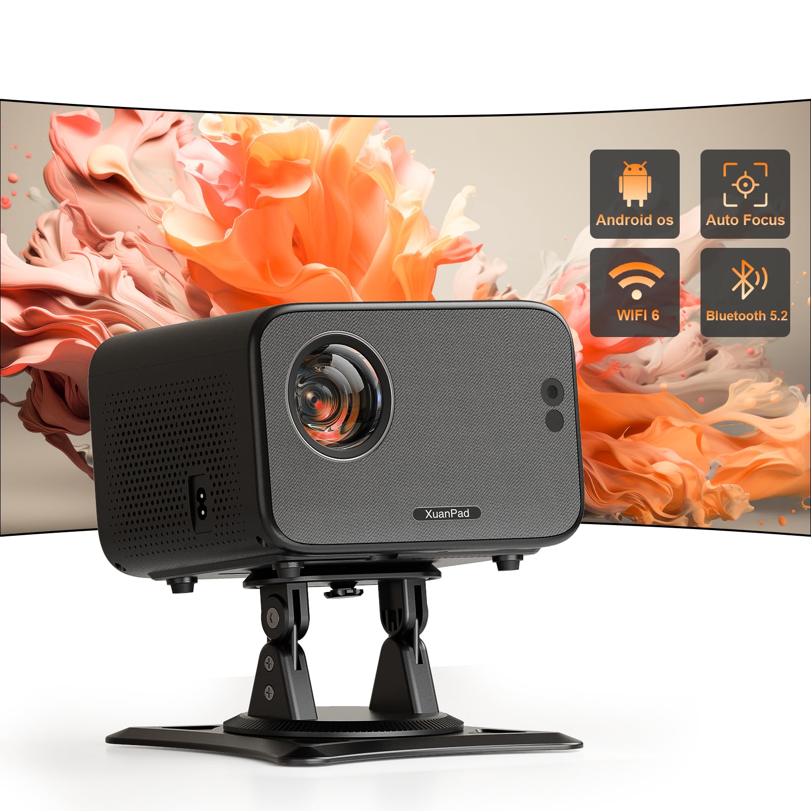 سیستم اتوفوکوس اندروید ۳۰۰۰۰ الامن Smart Mini Projector با وای فای و بلوتوث پشتیبانی از ۴K صدای استریو ۳ بعدی خانه خارجی با استند ۳۶۰ درجه قابل تنظیم B--30000L Auto & سیستم اندروید