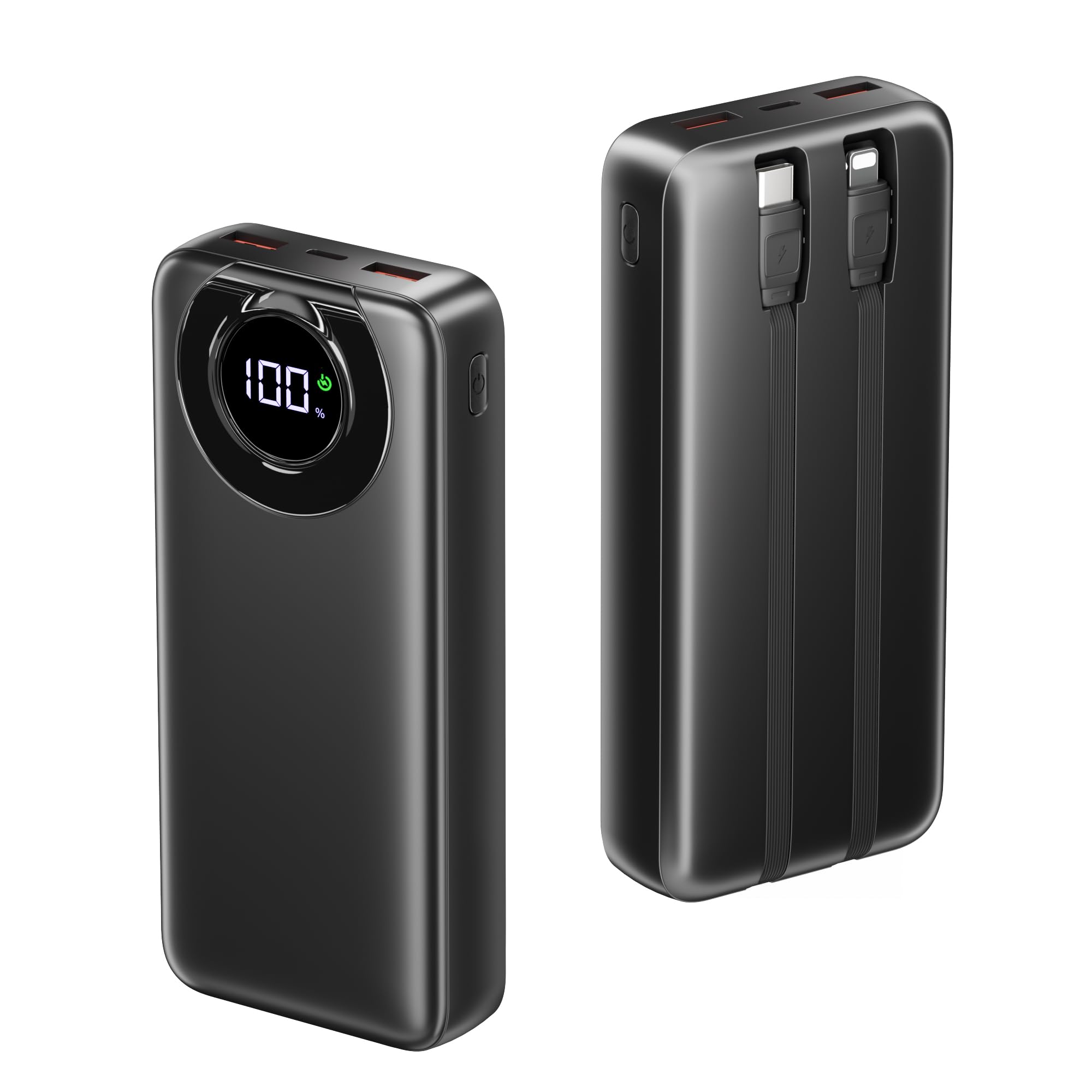 پاور بانک شارژر قابل حمل 35000 میلی آمپر - 5 خروجی و 2 ورودی USB-C 22.5 وات شارژ سریع، باتری پک دارای کابل‌ها و پورت‌های داخلی و سازگار با اکثر گوشی‌ها و دستگاه‌ها، مناسب برای سفر و کمپینگ