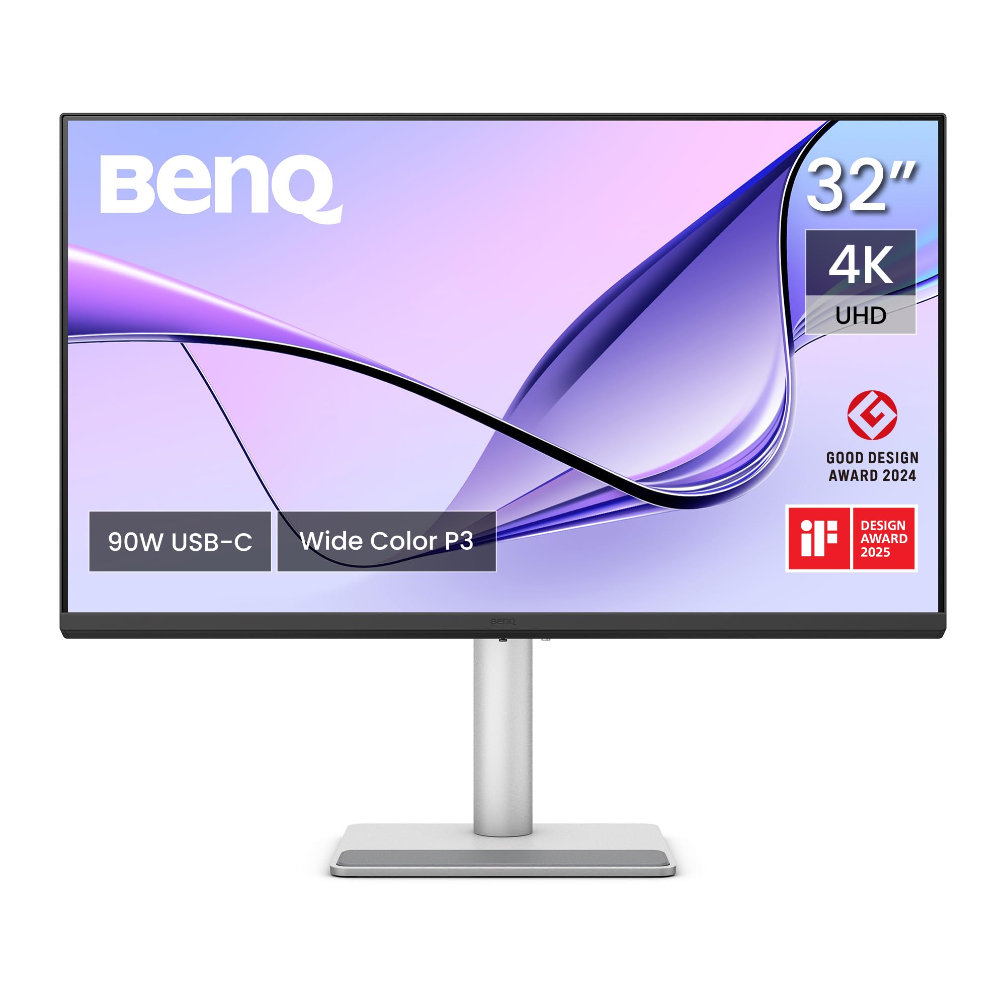 مانیتور 32 اینچی BenQ MA320U با رزولوشن 4K 3840x2160 برای MacBook® Pro/Air، دو پورت USB-C، شارژ 90 وات، تطبیق رنگ با مک، هاب USB، کنترل روشنایی و صدا بر روی مک، ایستادگی قابل تنظیم ارتفاع و کج، بازه رنگی P3