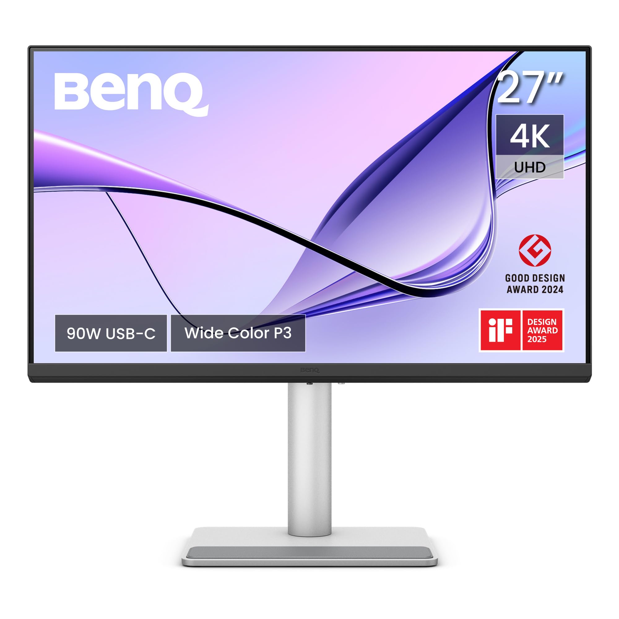 صفحه نمایش BenQ MA270U 27 اینچی 4K 3840x2160 برای MacBook® Pro/Air، دو پورت USB-C، تحویل برق 90W، تطبیق رنگ Mac، Hub USB، کنترل روشنایی و صدا روی Mac، ارتفاع و صفحه نمایش قابل تنظیم، گستره رنگ P3
