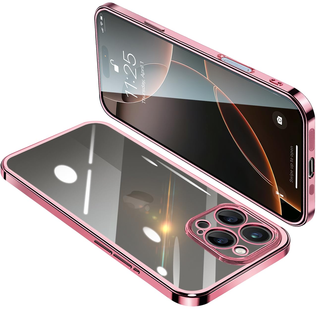 کیف گوشی ایفون 16 پرو OTL شفاف، [TPU شفاف الکتروپلیت][عدم زرد شدن][محافظت MIL-Grade] ضد خراش، محافظ ضد ضربه، کاور بسیار نازک شفاف برای ایفون 16 پرو 6.3 اینچ، شفاف رزگلد ایفون 16 پرو رزگلد شفاف