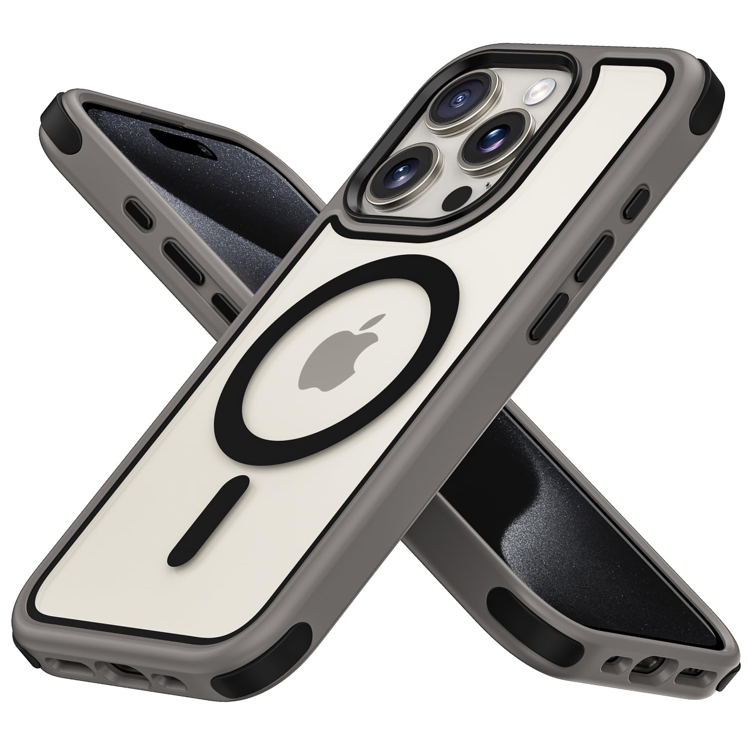 مورد MobNano برای کاور iPhone 15 Pro Max، سازگار با MagSafe، کاور شفاف با حلقه مغناطیسی، بامپرهای محافظ چندرنگی شوک زا، کاور نازک ضد زرد شدن برای مردان و زنان - خاکستری/سیاه iPhone 15 Pro Max خاکستری/سیاه