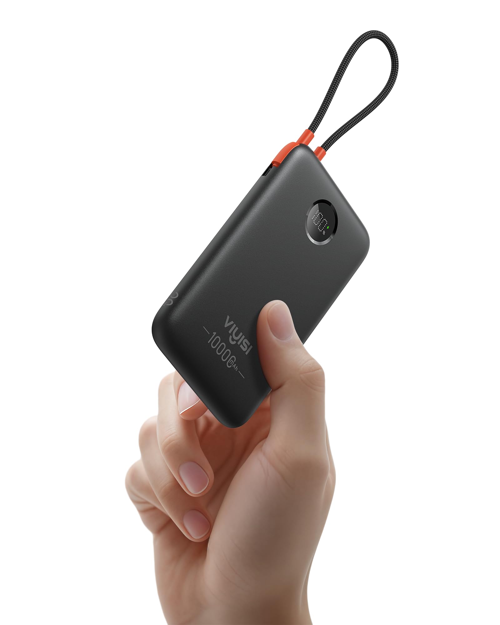 پاوربانک نازک VIYISI با ظرفیت ۱۰۰۰۰ میلی‌آمپر-ساعت، شارژر قابل حمل با کابل USB-C داخلی و نمایشگر LED، باتری شارژ سریع ۲۲/۵ وات مناسب برای آیفون ۱۶ ۱۵ و سامسونگ S24 S23 - مشکی