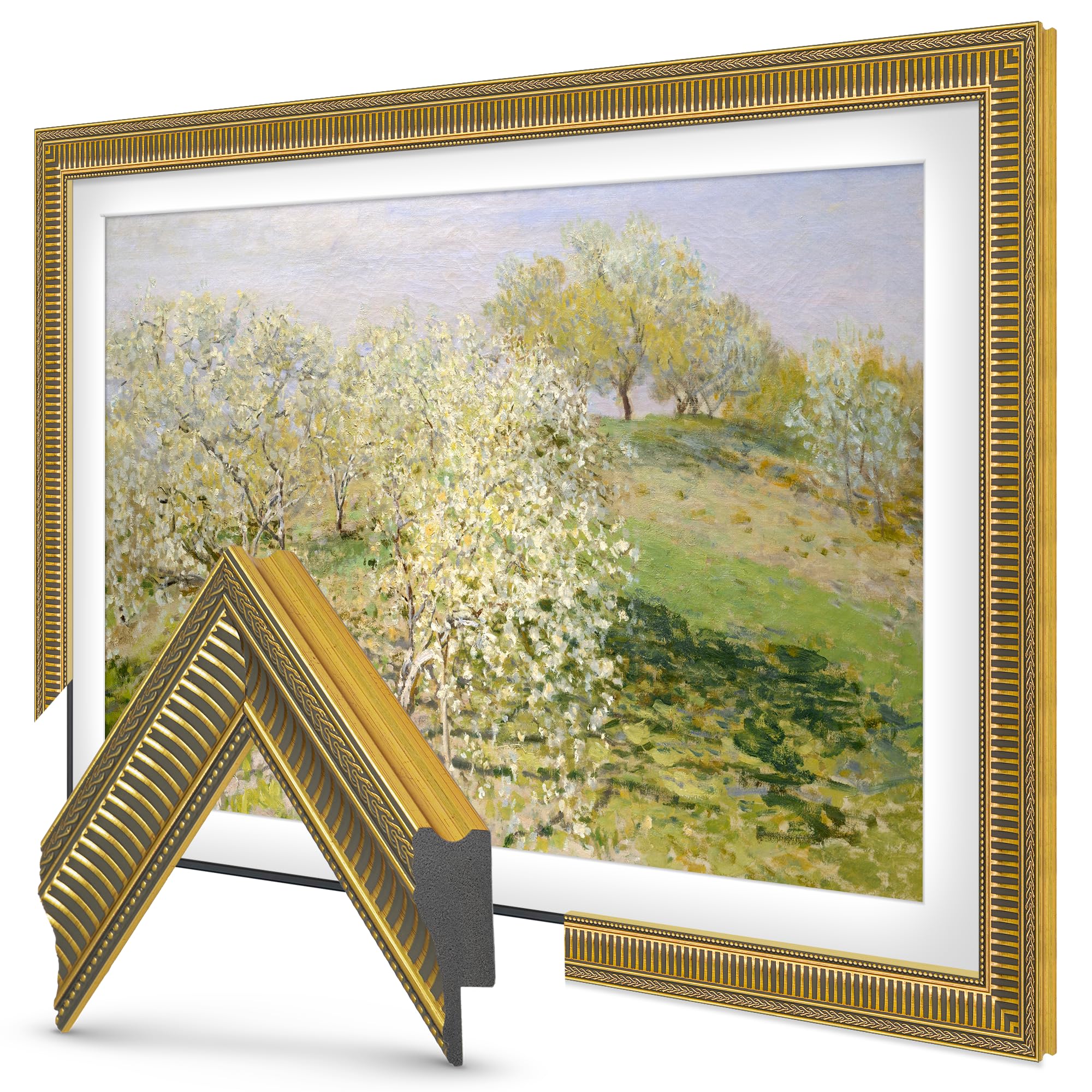 قاب‌های تلویزیون دکو - قاب باریک طلایی امپراتوری سازگار فقط با تلویزیون The Frame سامسونگ (اندازه ۵۵ اینچ، مناسب برای تلویزیون Frame 2021-2025) ۵۵ اینچ، مناسب برای تلویزیون Frame 2021-2025
