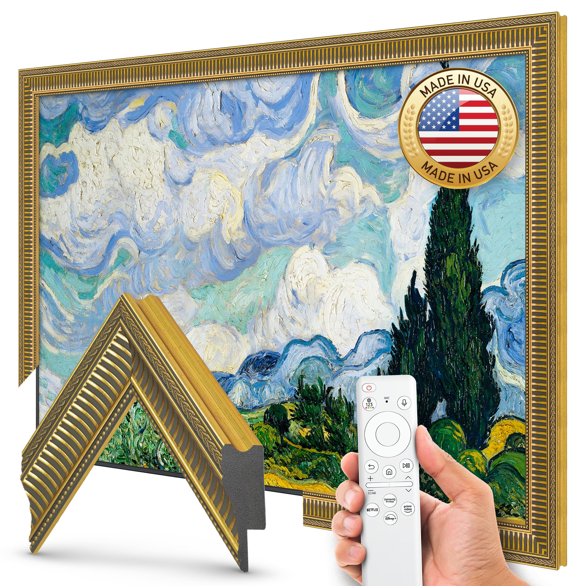قاب تلویزیون تزئینات Frame My TV - قاب زیبای Empire Gold Slim فقط سازگار با تلویزیون The Frame سامسونگ و Pro (65 اینچ، مناسب برای سال‌های 2021-2025)، ابعاد 65 اینچ، مناسب برای سال‌های 2021-2025، تلویزیون Frame