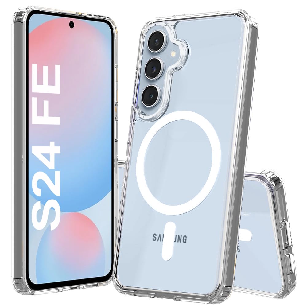کلاه ترتیبی تسلی کوتاه برای Samsung Galaxy S24 FE 5G 2024، جلد مغناطیسی سازگار با MagSafe، پشتی سخت نازک با چراغ شوک، پشتیبانی از شارژ بی‌سیم