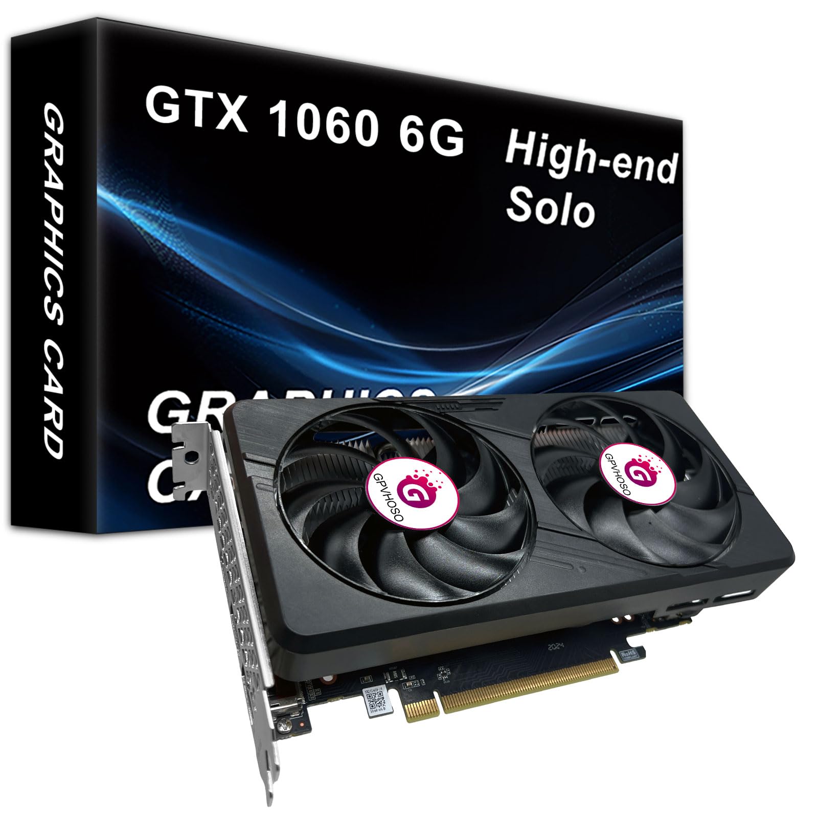 GPVHOSO GTX 1060 با ۶ گیگابایت کارت گرافیک کامپیوتر، GDDR5، ۱۹۲ بیت، آماده برای ۸K HDR و VR، کارت‌های گرافیک GTX 1060 برای PC گیمینگ، کارت گرافیک با پشتیبانی DirectX 12 PCIe 3.0 ×16، دو فن خنک‌کننده، HDMI و ۲× DisplayPort