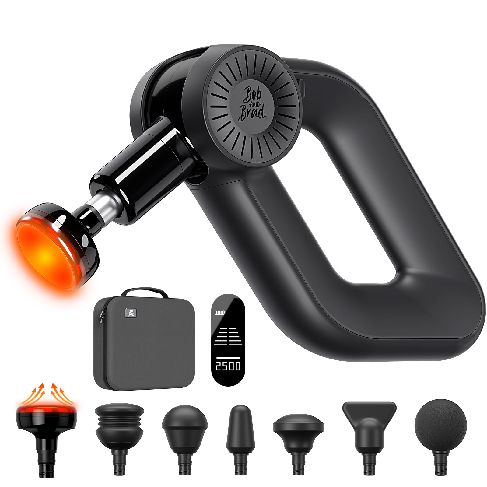 ماساژور Bob و Brad D6 Pro Plus با حرارت، ماساژ عمیق با ارتعاش 16 میلیمتری، ماساژور عضلانی دستی الکتریکی با دستگاه تکان دهنده برای تسکین درد عضلانی، هدایای مناسب برای مردان و زنان مشکی با حرارت