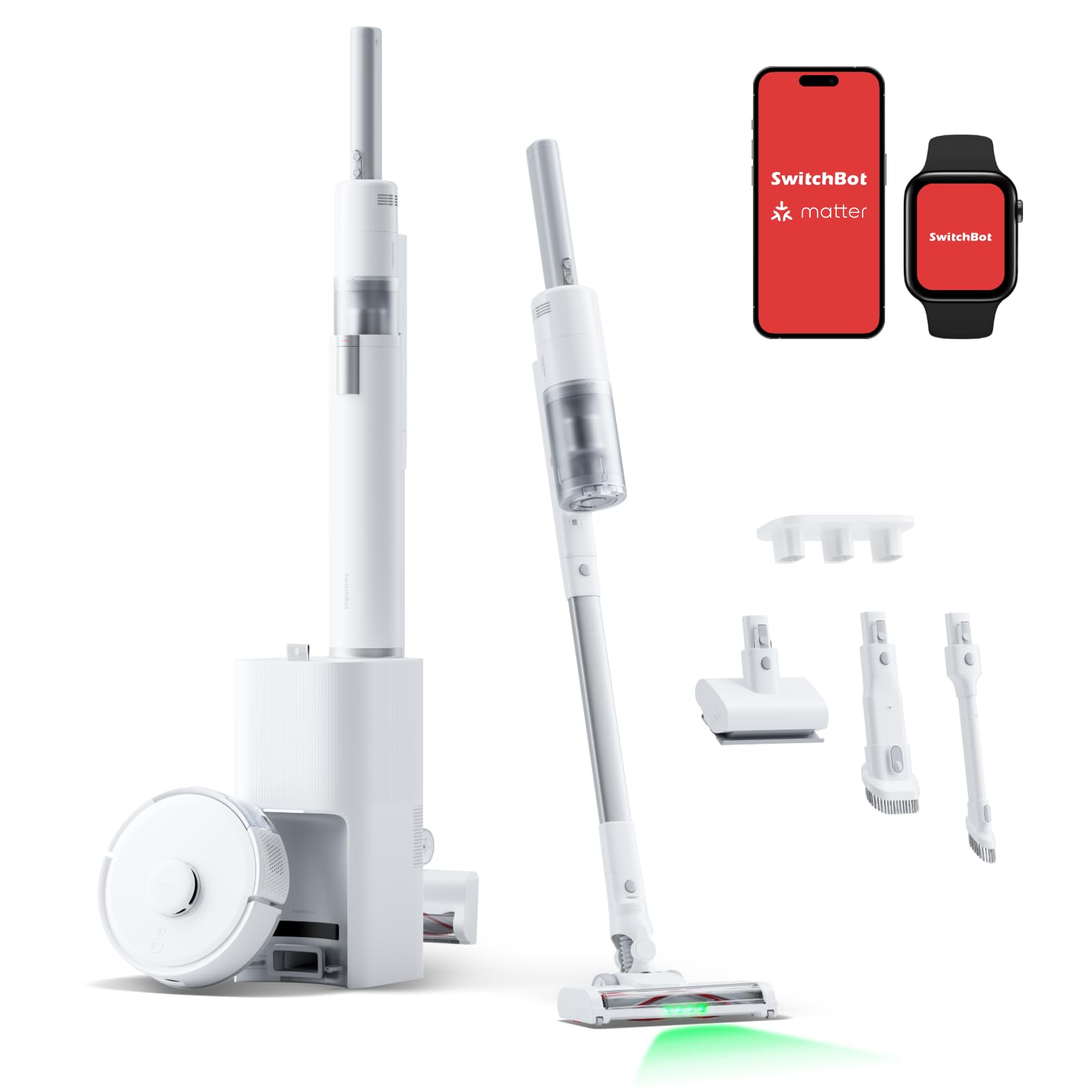 واکوئوم و ربات SwitchBot و مکنده برقی بی‌سیم K10+ Pro Combo، تکنولوژی جذب دوائی TwinFlow™، ایستگاه جمع‌آوری گرد و غبار دوگانه، کوچک و سبک، بسیار ساکت، به همراه قابلیت کار با Matter/Alexa/Siri، WiFi 2.4Ghz