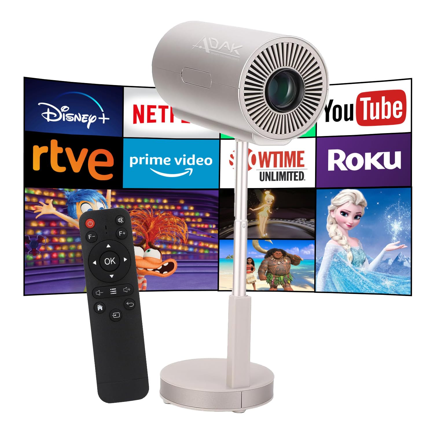 پروژکتور هوشمند تلسکوپیک Adak 6K با وای فای 6، پشتیبانی از 1080 پیکسل، پروژکتور تئاتر خانگی قابل حمل با فوکوس الکترونیک، بلوتوث 5.3 (مدل جدیدتر)