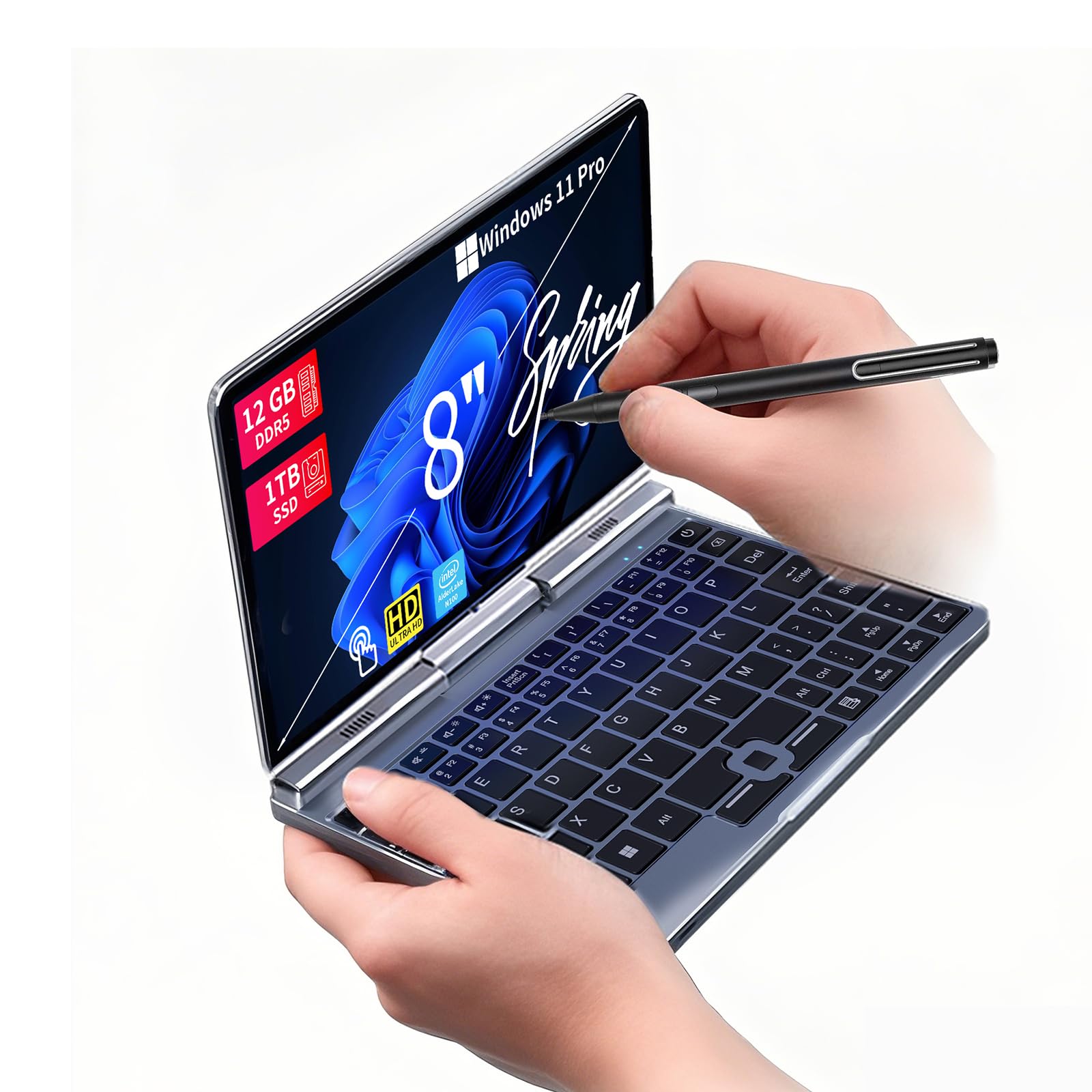 کوفور وی 8-اینچی 2-به-1 لپ تاپ کوچک، اینتل N100، 12GB LPDDR5، 512GB/1TB NVMe SSD، صفحه نمایش لمسی 1280x800، Wi-Fi 6، BT 5.2، ویندوز 11 پرو، قلم فشاری، خروجی HDMI، کامپیوتر قابل حمل تبدیل پذیر BP8 (12GB+1TB)