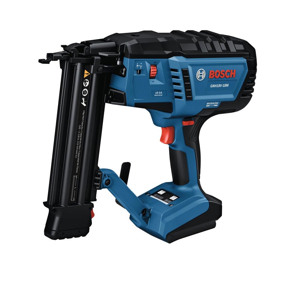 BOSCH GNH18V-18MN 18 ولت براشلس 18-گیج برد نیلر - قدرت باتری، نصب تا 2,000 پیچ در هر شارژ، فعال سازی یک دستی، پاک کردن کنسلی بدون ابزار، چراغ دوگانه LED (ابزار خالی)