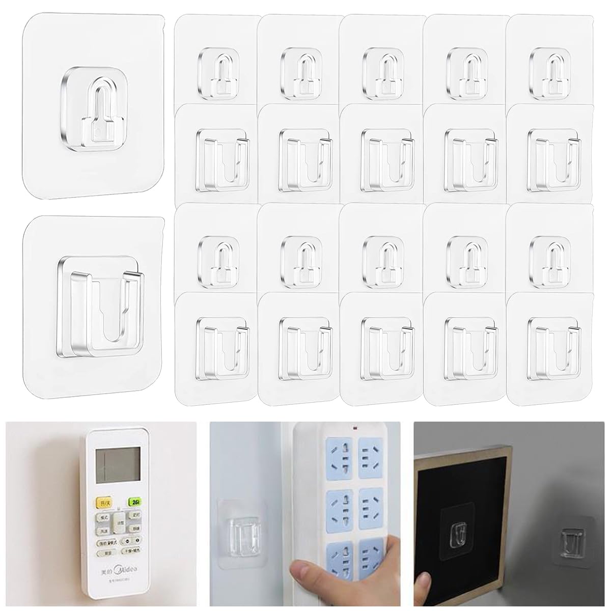 قلاب چسبنده دو رو ECVV 20 پاریس، قلاب دیواری محکم بدون اثر برای حمام و آشپزخانه، قلاب های خودچسب بدون نیاز به حفره با پیچشک بطرف های دو نفره