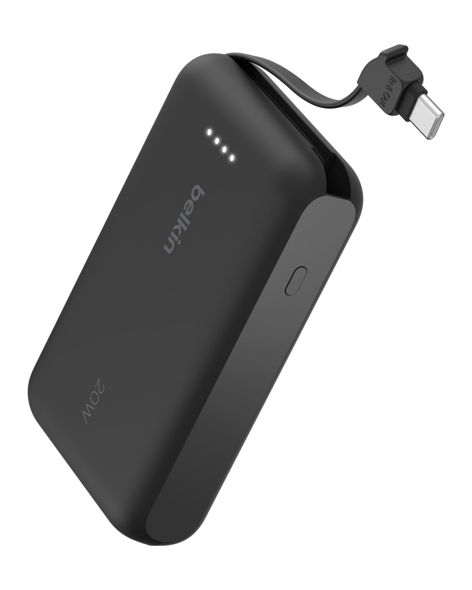 شارژر قابل حمل Belkin، پاوربانک 10،000 میلی آمپر با کابل یکپارچه - شارژ سریع 20 وات USB-C Power Delivery، شارژر آیفون قابل حمل برای سری آیفون 16، آیپد پرو، گلکسی اس25 و سایر دستگاه‌ها - مشکی