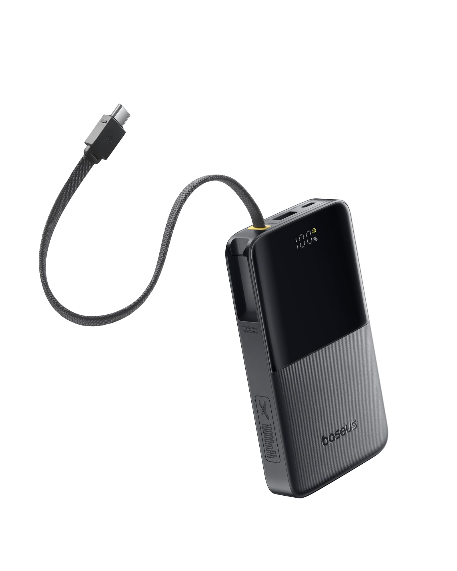 شارژر قابل حمل Baseus، شارژ سریع 22.5 وات PD 10000 میلی آمپر، پاوربانک، باتری بسته‌بندی شده با کابل USB C گره‌خورده، شارژر تلفن همراه قابل حمل مورد نیاز مسافرت برای آیفون ۱۶ پرو، آیپد، S25 / S24 و غیره، اندازه کوچک (کابل داخلی)