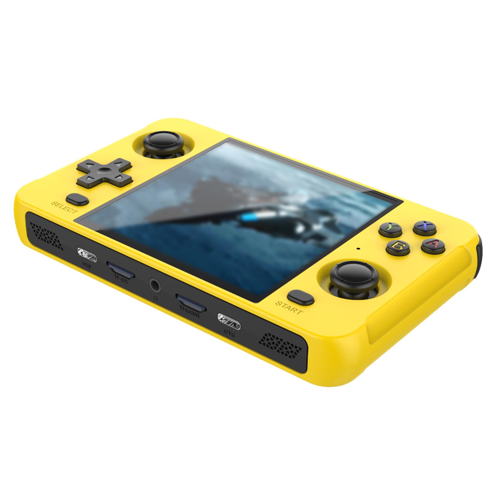 کنسول بازی قاب‌دار قدیمی Joleritc R40S Retro با صفحه نمایش ۷۲۰*۷۲۰ اینچ ۴ اینچی، WIFI داخلی، RK3566 و منبع باز بازی دستی زرد