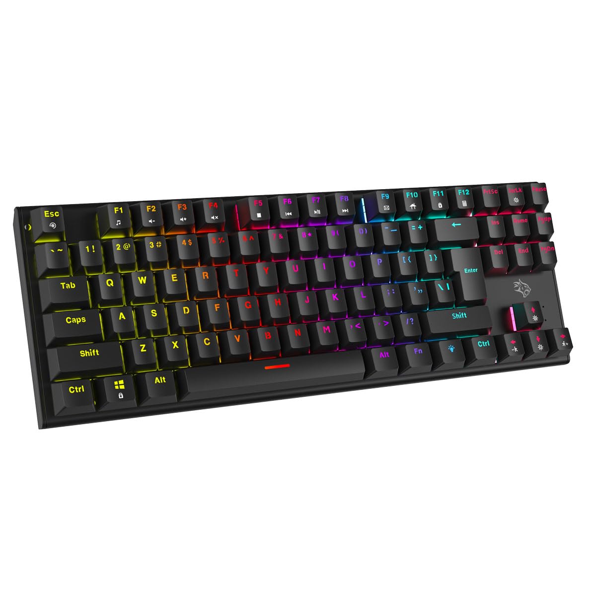 صفحه کلید مکانیکی با نوار کلیدهای معلق Porodo Gaming، TKL ۸۷ کلید آمریکایی و عربی، کلیک‌های نرم، پلاگ و پلی، سوئیچ قرمز، ضد اشباع، ۱۲ حالت نورپردازی RGB، طول عمر ۵۰ میلیون کلیک (مدل سیاه با ۸۷ کلید)