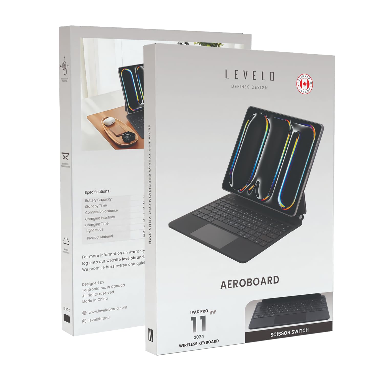 کیبورد بی‌سیم چرمی Levelo AeroBoard Saffiano برای iPad Pro 11 اینچ مدل 2024، رنگ مشکی