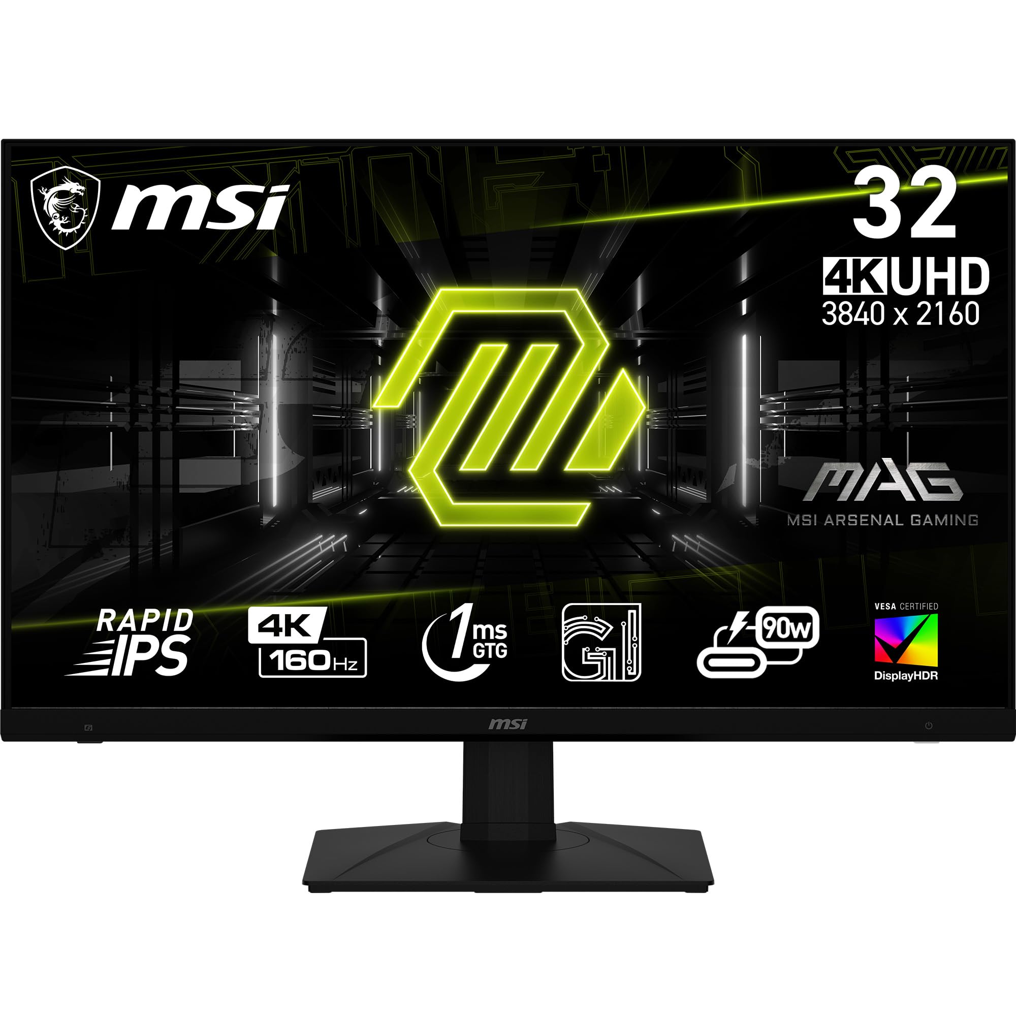 MSI MAG 322UPF 31.5 اینچ 3840 x 2160 (UHD) مانیتور، 160Hz، Free-Sync، HDMI، DisplayPort، پورت VGA، قابل نصب بر روی VESA، تیلت، بلندگو، 1ms، مشکی