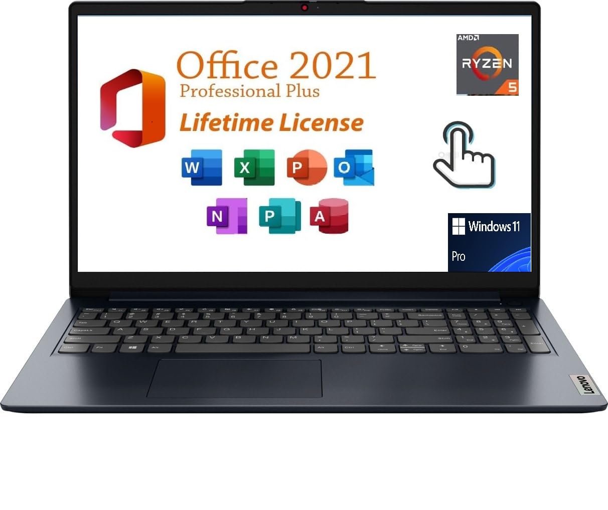 لپ تاپ لمسی لنوو IdeaPad 1، AMD Ryzen 5 7520U، 8 گیگابایت رم، 256 گیگابایت حافظه داخلی SSD، صفحه نمایش 15.6 اینچی FHD IPS، ویندوز ۱۱ Home، رنگ آبی Abyss، صفحه کلید انگلیسی