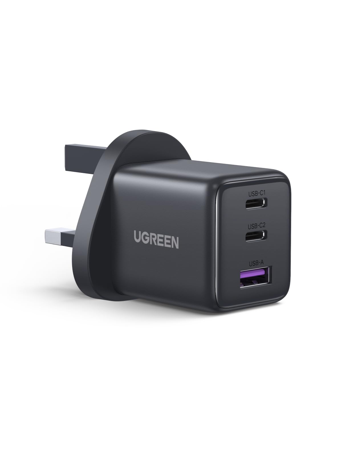 شارژر UGREEN 30W iPhone 16 Pro Max، 3 پورت شارژر سریع GaN نوع C آیفون (2 پورت USB C + 1 پورت USB A)، 4 حفاظت امنیتی، 38٪ کوچکتر از اصلی، آداپتور USB C برای iPhone 16 Pro، Samsung، iPad 30W- 3 پورت