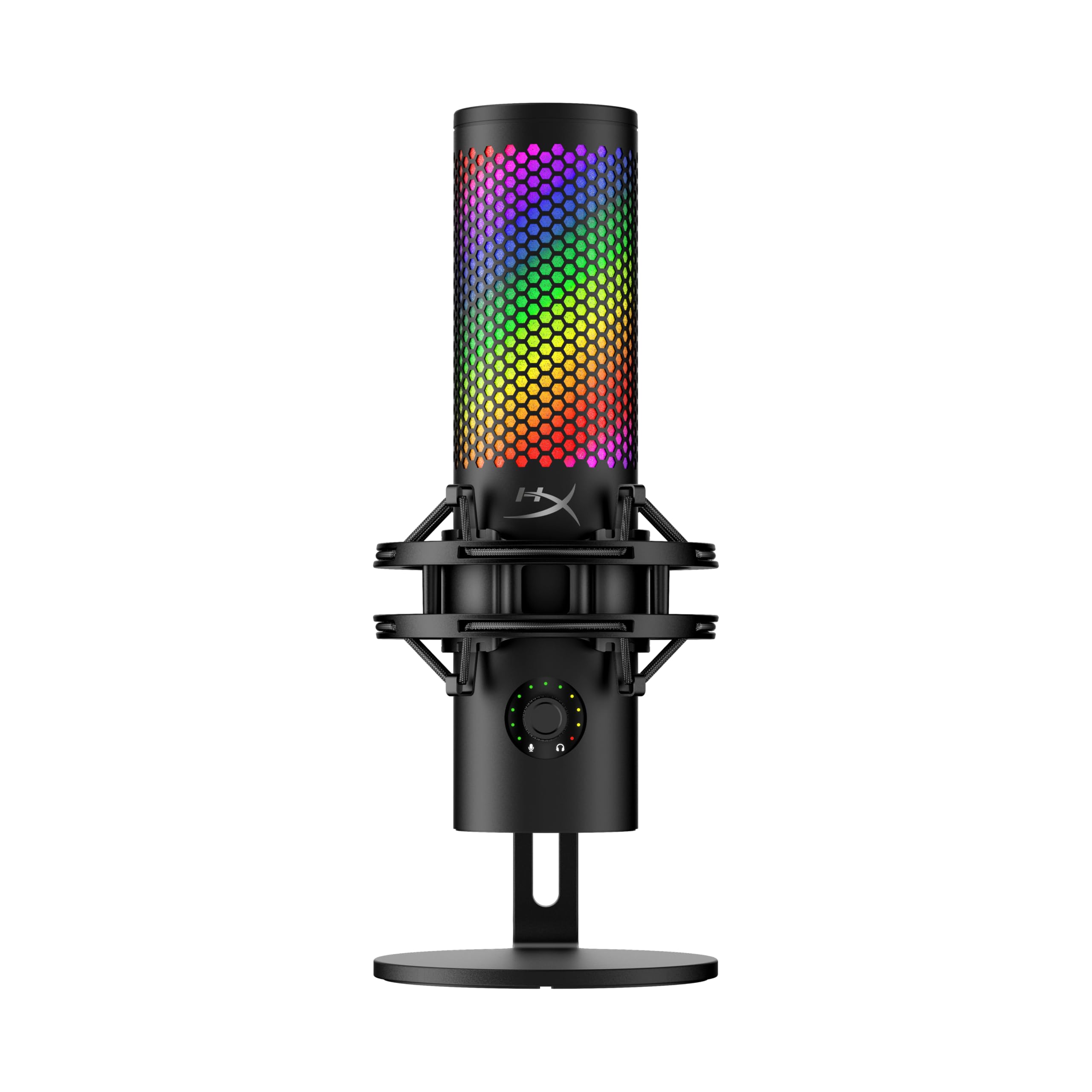 میکروفون USB HyperX QuadCast S - 2، با نورپردازی RGB، مناسب استریمینگ و پادکست، با کنترل‌های داخلی، نورپردازی LED، نگهدارنده شوک جداپذیر، سازگار با کامپیوتر، مک، USB-C - مشکی