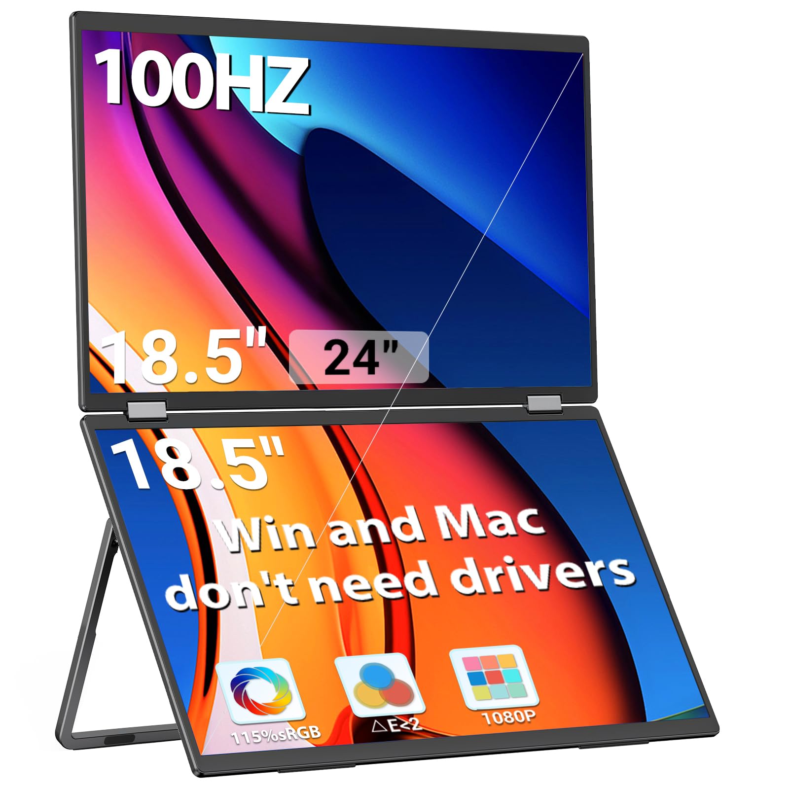 توسعه دهنده صفحه نمایش لپ تاپ 18.5 اینچی اینوویو 115٪ sRGB 100Hz دو مانیتور افقی قرار گرفته با زاویه های 90° / 180° 1080P سه مانیتور قابل حمل برای لپ تاپ مشکی (بدون نیاز به درایور)