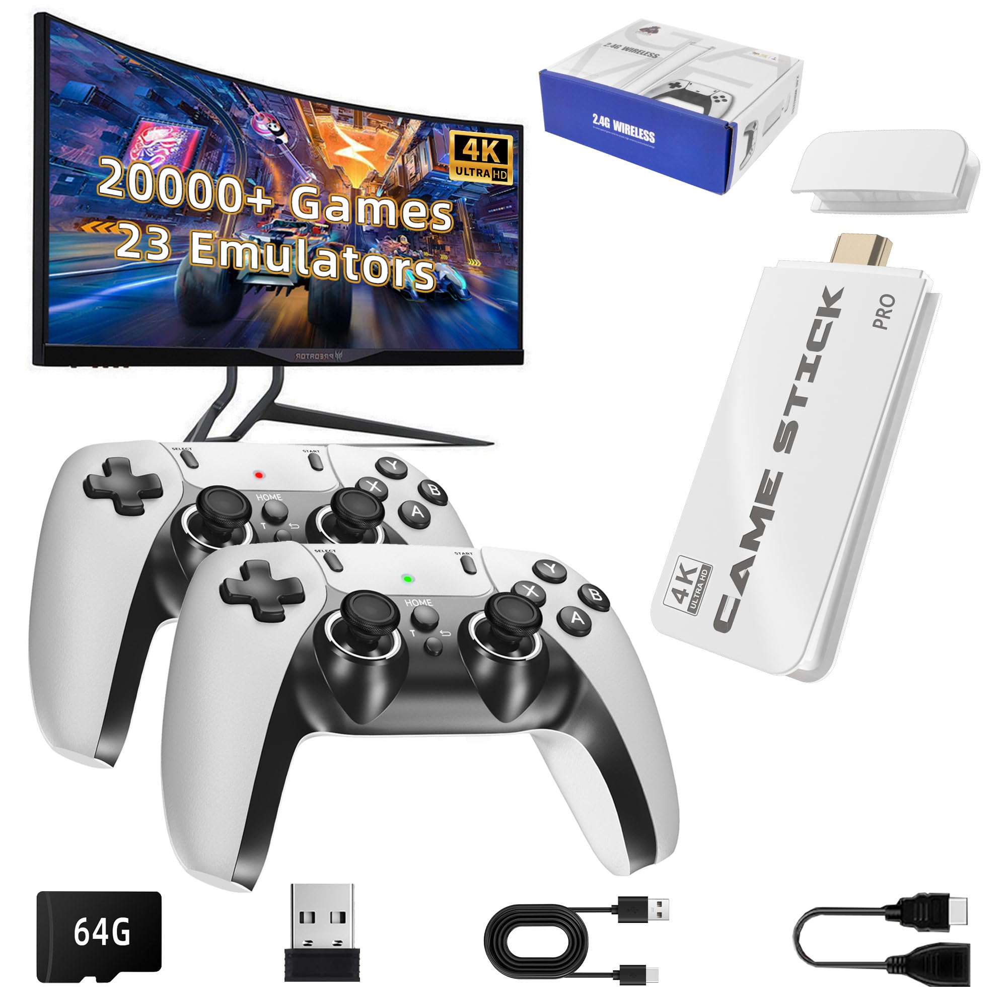 پلی استیشن ۲۰۲۴ بازی قدیمی بدگول، عصر بازی کلاسیک، بازی های ویدیویی با کیفیت 4K HDMI، ۲۰،۰۰۰+ بازی و ۱۹ شبیه ساز، دو کنترلر بی سیم ۲.۴G ارتقا یافته ۶۴GB