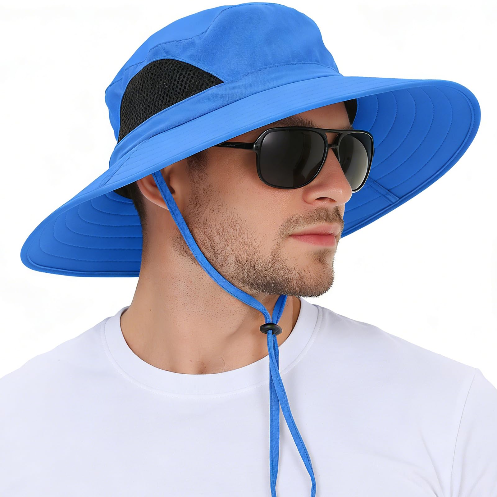 EINSKEY Sun Hat for Men/Women, Waterproof Wide Brim Bucket Hat Foldable Boonie Hat for Fishing Hiking Garden Safari Beach Blue