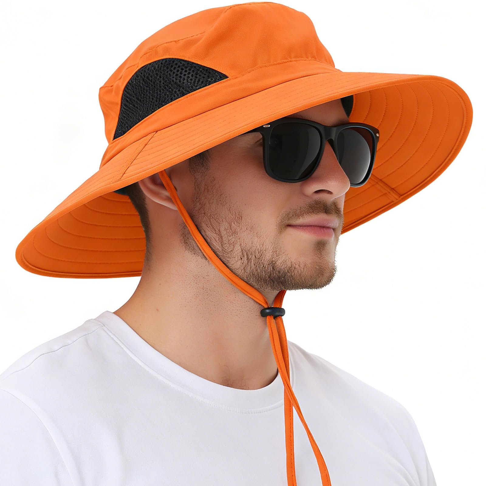 EINSKEY Sun Hat for Men/Women, Waterproof Wide Brim Bucket Hat Foldable Boonie Hat for Fishing Hiking Garden Safari Beach Orange