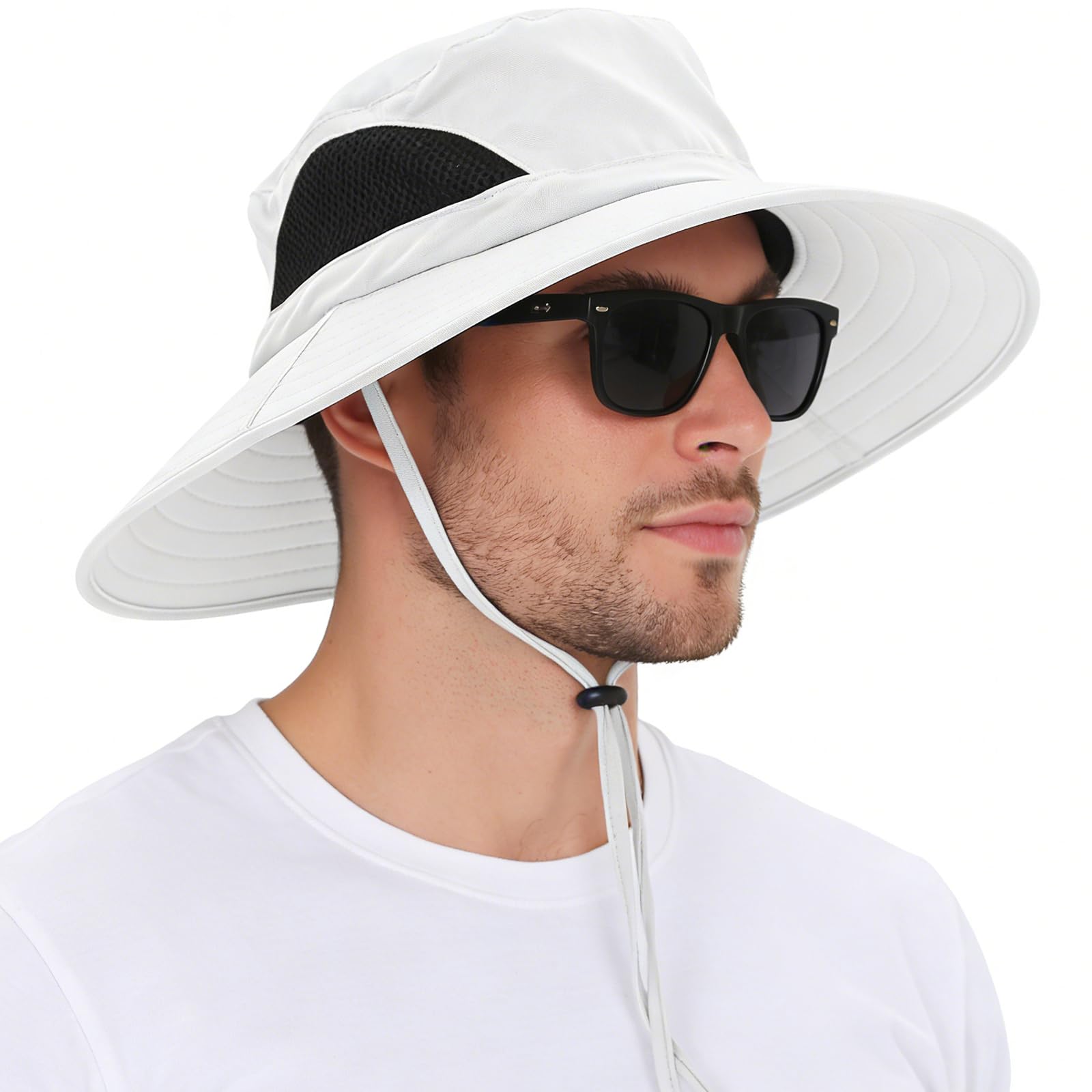 EINSKEY Sun Hat for Men/Women, Waterproof Wide Brim Bucket Hat Foldable Boonie Hat for Fishing Hiking Garden Safari Beach Ivory