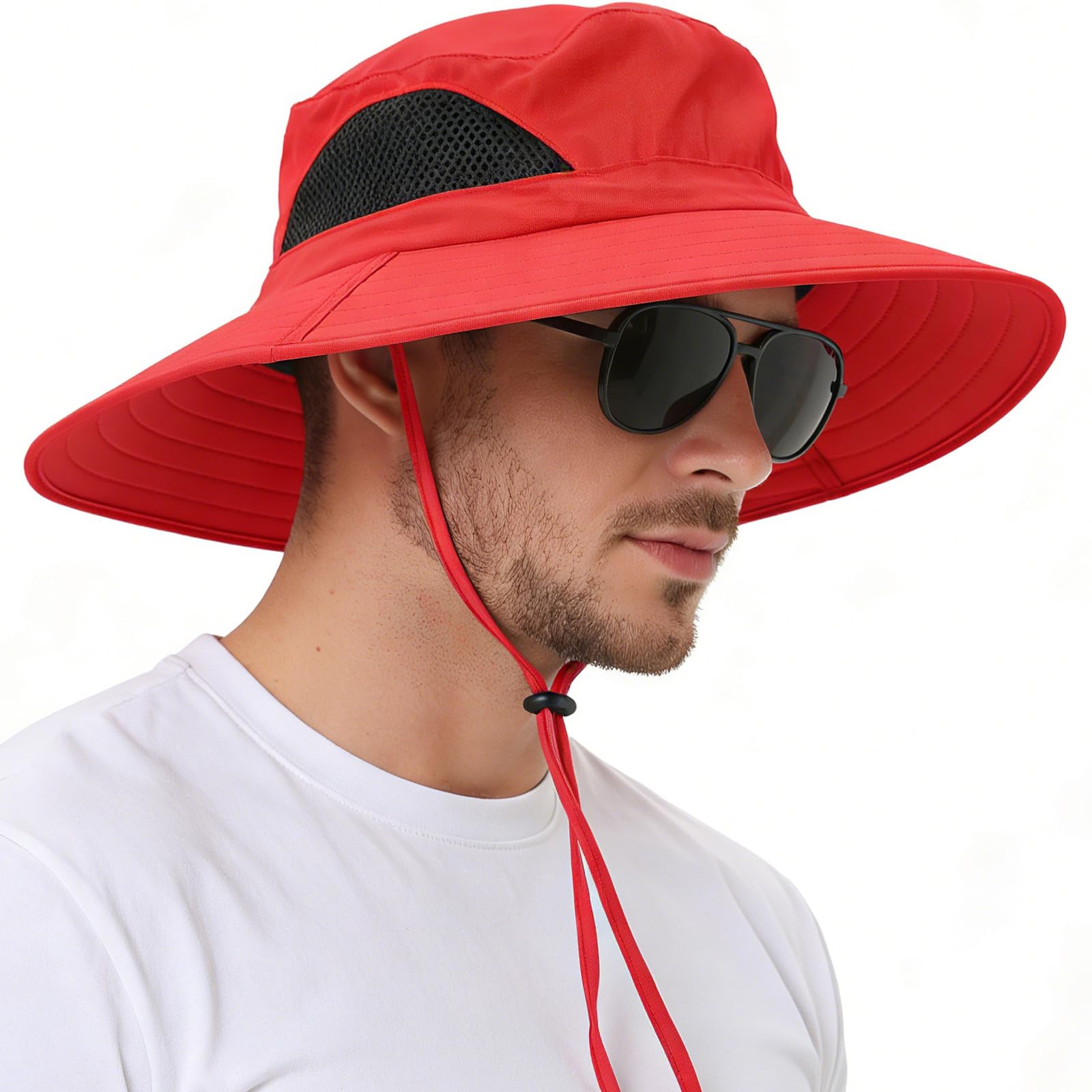 EINSKEY Sun Hat for Men/Women, Waterproof Wide Brim Bucket Hat Foldable Boonie Hat for Fishing Hiking Garden Safari Beach Red