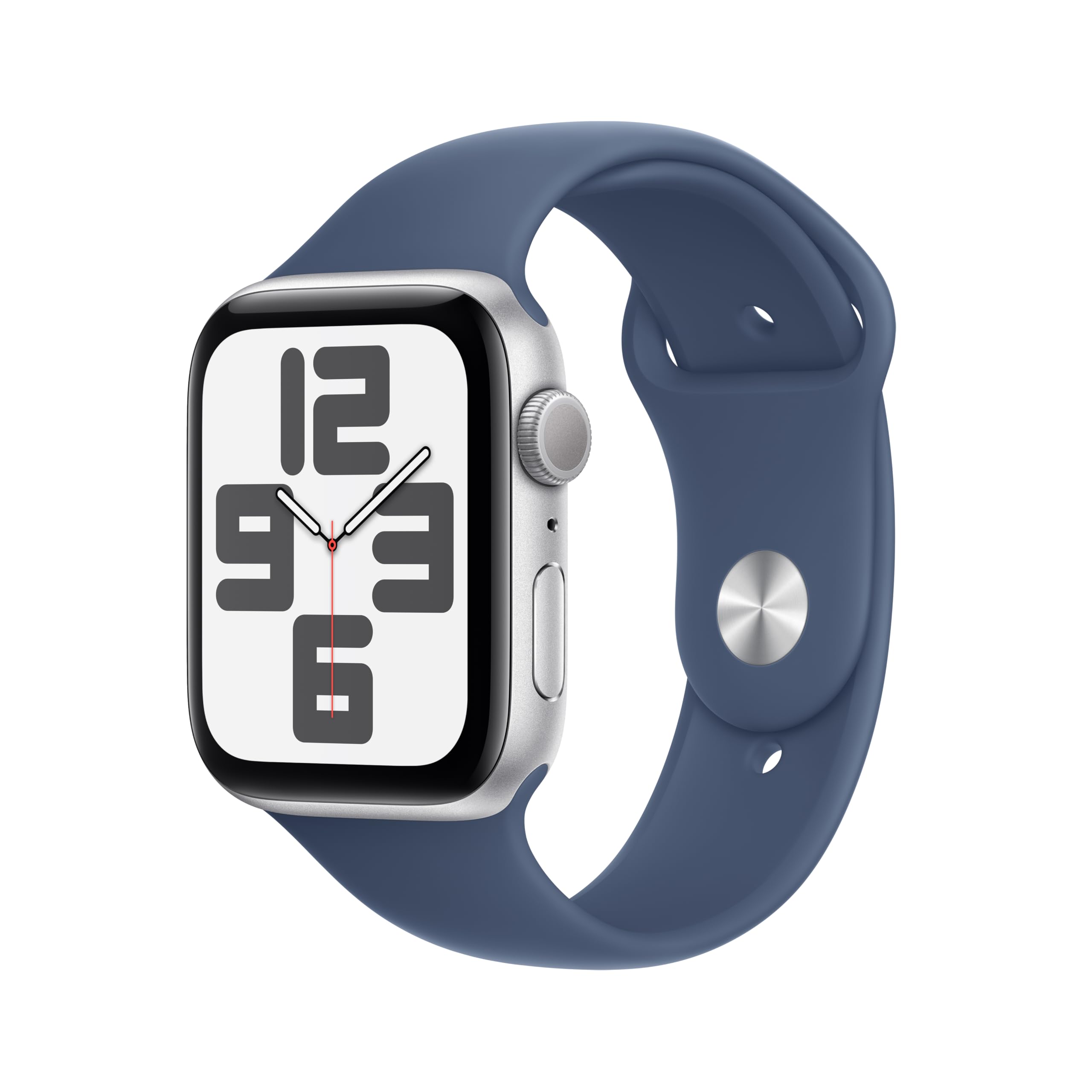 ساعت هوشمند Apple Watch SE (نسل دوم) GPS 40 میلی‌متری با قاب آلومینیومی نقره‌ای و بند ورزشی دنیم - سایز S/M. دارای ردیابی فیتنس و خواب، تشخیص تصادف، سنجش ضربان قلب، نمایشگر Retina نقره‌ای/دنیم، قاب 40 میلی‌متری بند ورزشی S/M - مناسب برای مچ‌های با اندازه 130-180 میلی‌متر