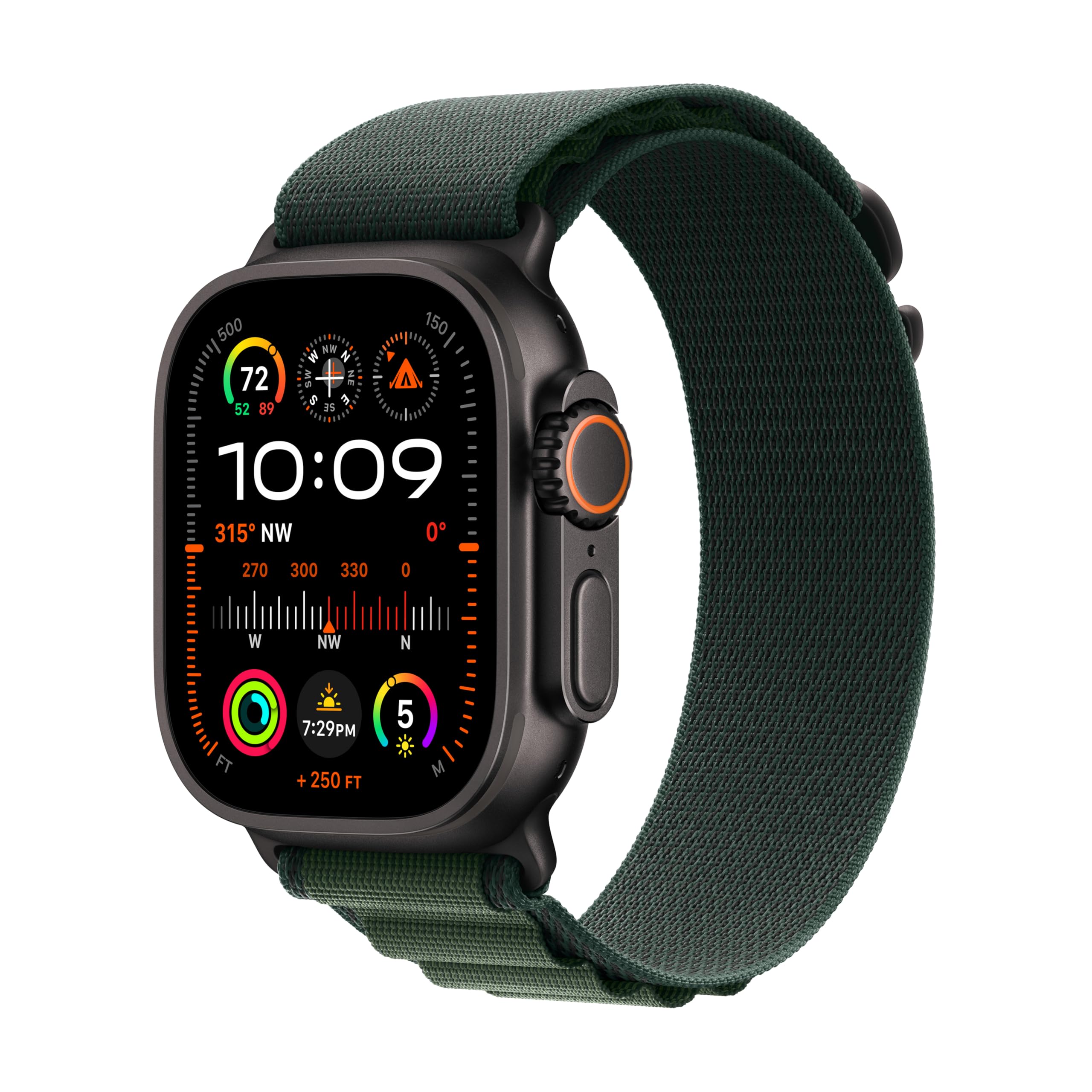 ساعت هوشمند Apple Watch Ultra 2 GPS + Cellular 49 میلیمتری، مچ‌بند ورزشی با قاب محکم تیتانیومی سیاه و حلقه الپاین سبز تیره - S. ردیاب فیتنس، عمر باتری بلند، حلقه الپاین کربن نیوترال سیاه/سبز تیره کوچک - اندازه مناسب برای مچ 130-160 میلیمتر