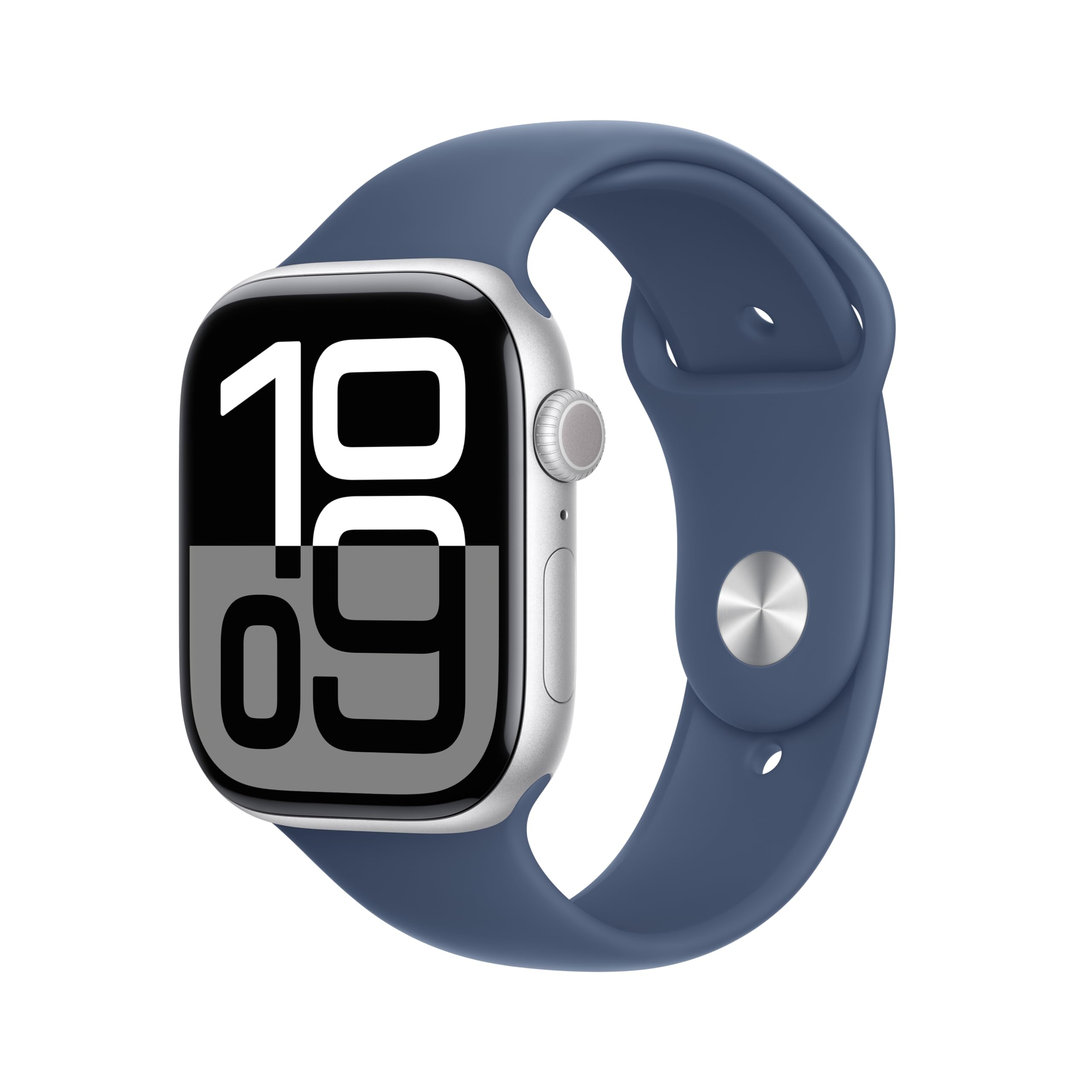 ساعت هوشمند Apple Watch Series 10 GPS + Cellular 46 میلی‌متری با مورد نقره‌ای و بدنه آلومینیومی و بند ورزشی دنیم با سایز M/L. دارای پیگیری تناسب اندام، اپلیکیشن ECG، نمایشگر Retina همواره روشن، مقاوم در برابر آب با دسته نقره‌ای/دنیمی 46 میلی‌متری - دسته مناسب برای مچ‌های 160-210 میلی‌متری می‌باشد.