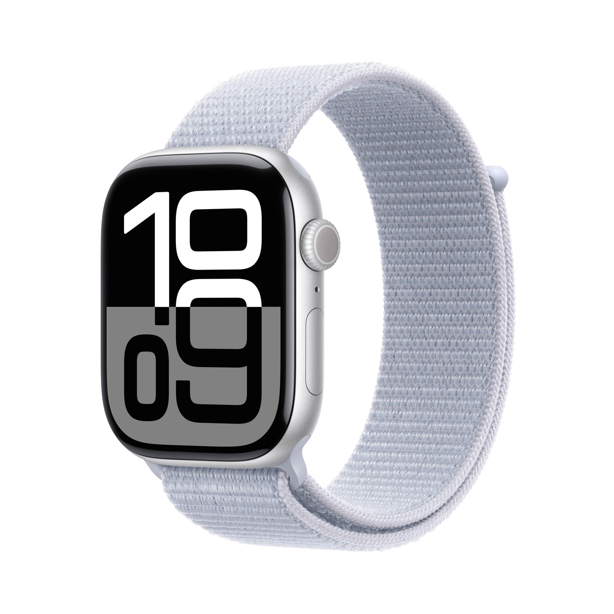 ساعت‌هوشمند Apple Watch Series 10 GPS با قاب آلومینیومی نقره‌ای و بند اسپرت آبی کلاد - یک اندازه. دستگاه ردیابی وضعیت فیزیکی، اپلیکیشن ECG، نمایشگر Retina هموار، کربن نوترال قاب نقره‌ای/آبی کلاد با بند اسپرت 42 میلیمتری یک اندازه (مناسب برای اکثر) - بند مناسب برای مچ 130-200 میلیمتری