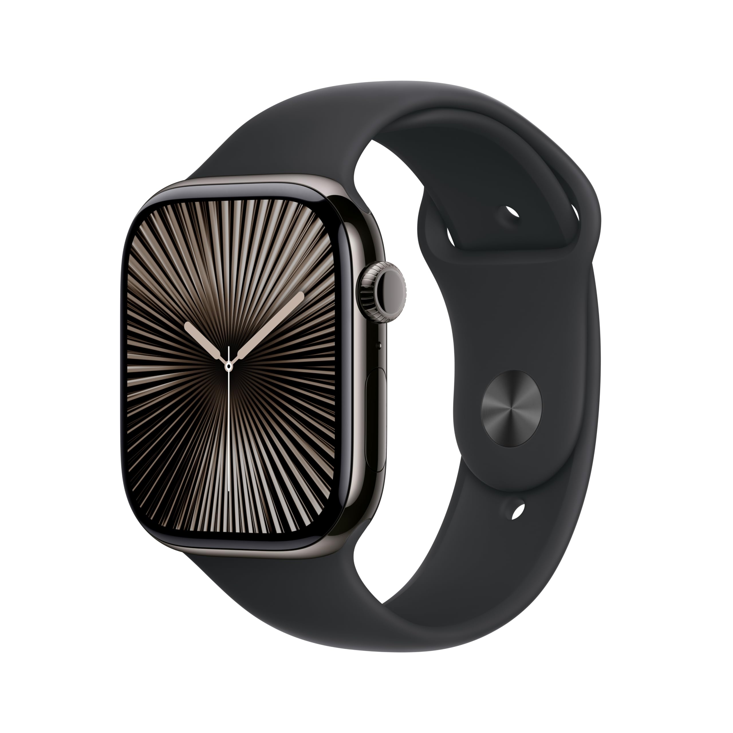 ساعت هوشمند Apple Watch Series 10 با GPS + Cellular و قاب تیتانیومی Slate و بند اسپرت سیاه - سایز 46 میلی‌متر. دارای قابلیت پیگیری فیتنس، اپلیکیشن ECG، نمایشگر Retina همیشه روشن و مقاوم در برابر آب. قاب Slate/ مشکی با بند اسپرت سایز 46 میلی‌متر - بند مناسب برای مچ 140 الی 190 میلی‌متری است.