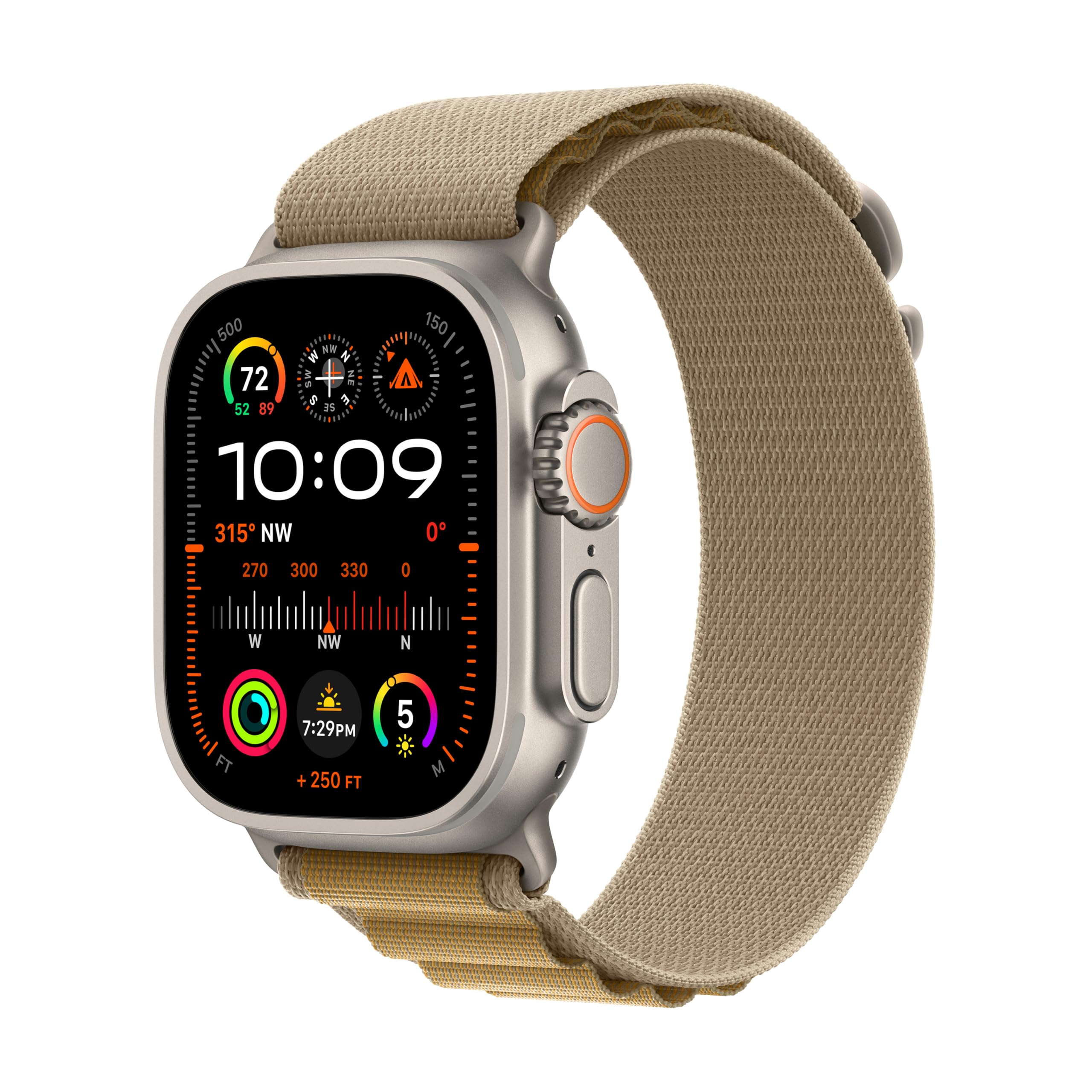 ساعت هوشمند Apple Watch Ultra 2 GPS + Cellular با قاب طبیعی و مقاوم تیتانیومی و بند تن آلپین تان - M. اندازه 49 میلیمتر. دارای قابلیت پیگیری فعالیت‌های ورزشی، GPS دقیق، عمر باتری بلند، باتری کربن نیوترال و بند طبیعی/تان آلپین متوسط - مناسب برای مچ‌های 145-190 میلیمتری