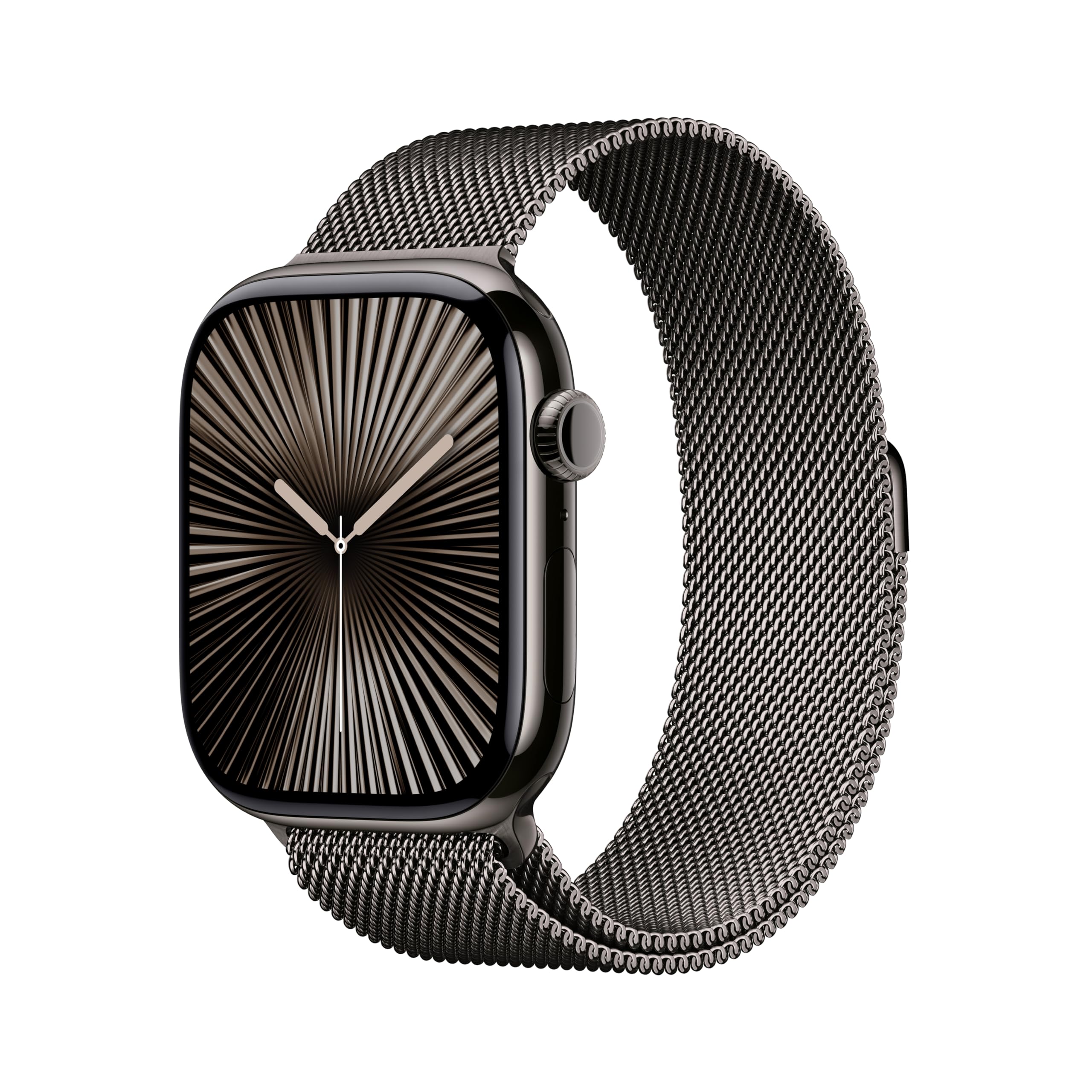 ساعت هوشمند Apple Watch Series 10 GPS + Cellular 46 میلی‌متری با قاب تیتانیومی Slate و دور Milanese Loop - M/L. دارای ردیاب فیتنس، برنامه ECG، نمایشگر Retina همیشه روشن، قابلیت کربن ناترین، قاب Slate 46 میلی‌متری دور Milanese Loop متوسط/بزرگ - بند برای مچ‌های 150-200 میلی‌متری.