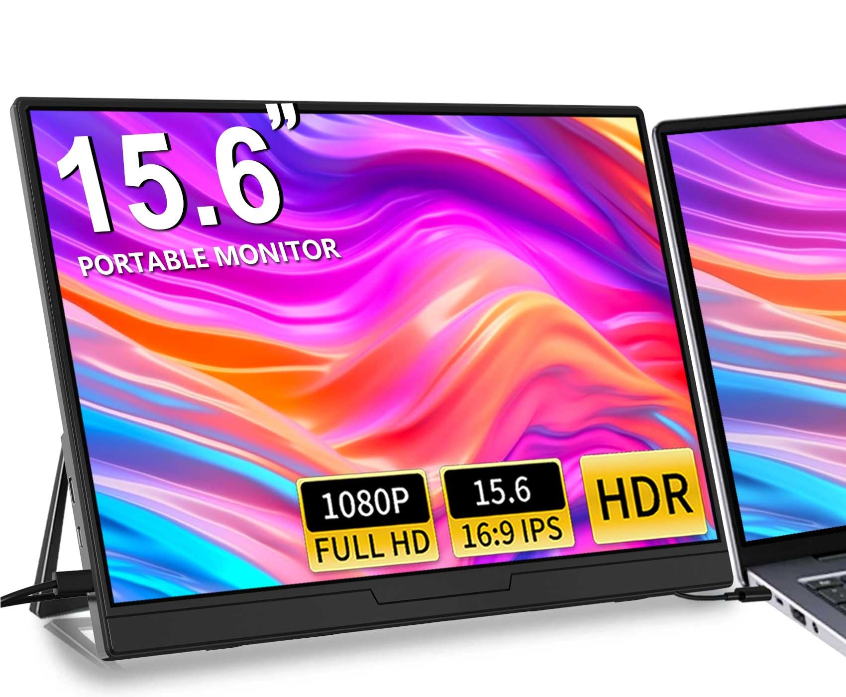 مانیتور قابل حمل WEU برای لپ تاپ، اکستندر صفحه نمایش لپ تاپ 15.6 اینچ 1080P FHD دوگانه - پلاگ اند پلی مانیتور لپ تاپ USB C HDMI اکستندر با اسپیکر استنده برای ویندوز، مک، تلفن، سوییچ، پلی استیشن 4/5 AB1-BLACK-15.6IN