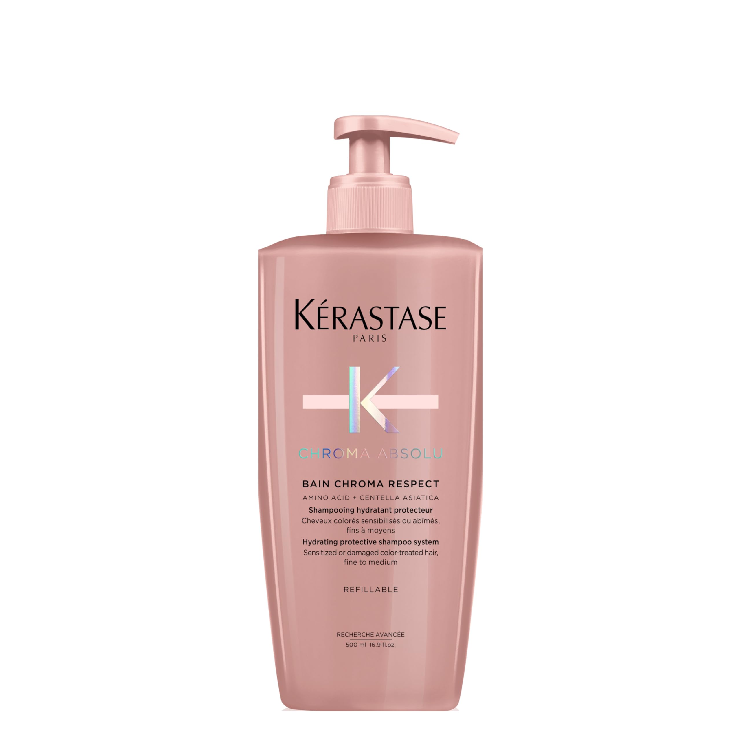 شامپو محافظ و مرطوب‌کننده Kérastase Chroma Absolu Bain Chroma Respect برای موهای تحت درمان با رنگ و آسیب‌دیده - ۵۰۰ میلی‌لیتر