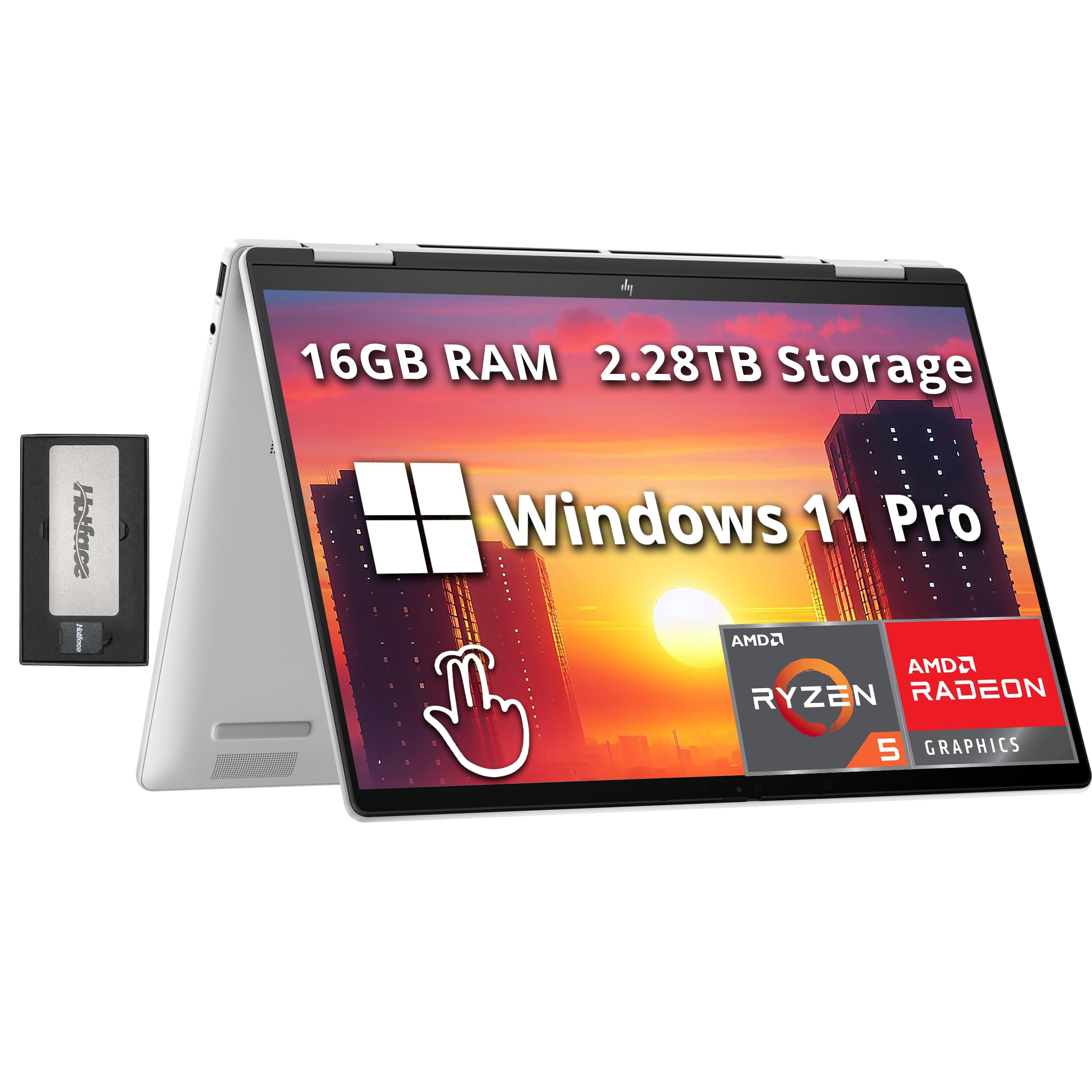 لپ تاپ لمسی HP Envy x360 2-in-1 14" با صفحه نمایش WUXGA، پردازنده AMD Ryzen 5 8640HS، 16GB LPDDR5، ذخیره‌سازی 2.28TB (2TB SSD + 288GB مجموعه Docking Station)، گرافیک AMD Radeon، صفحه کلید دارای نور پس‌زمینه، ویندوز 11 Pro، رنگ نقره‌ای 16GB | 2.28TB ذخیره‌سازی