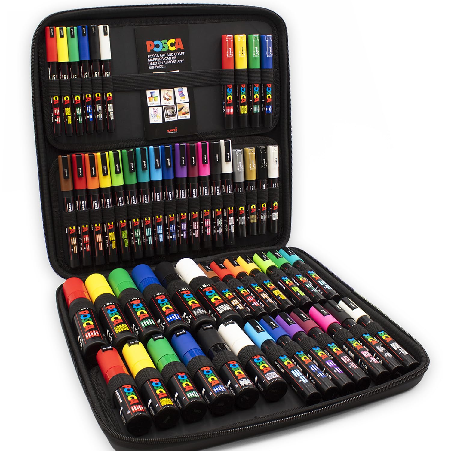 نقاشی با مارکر رنگی Posca - PC-17K / PC-7M / PC-5M / PC-3M / PC-1M / PC-1MR - قلم‌های نقاشی مارکر رنگی - کیف سخت مسافرتی حاوی 54 عدد